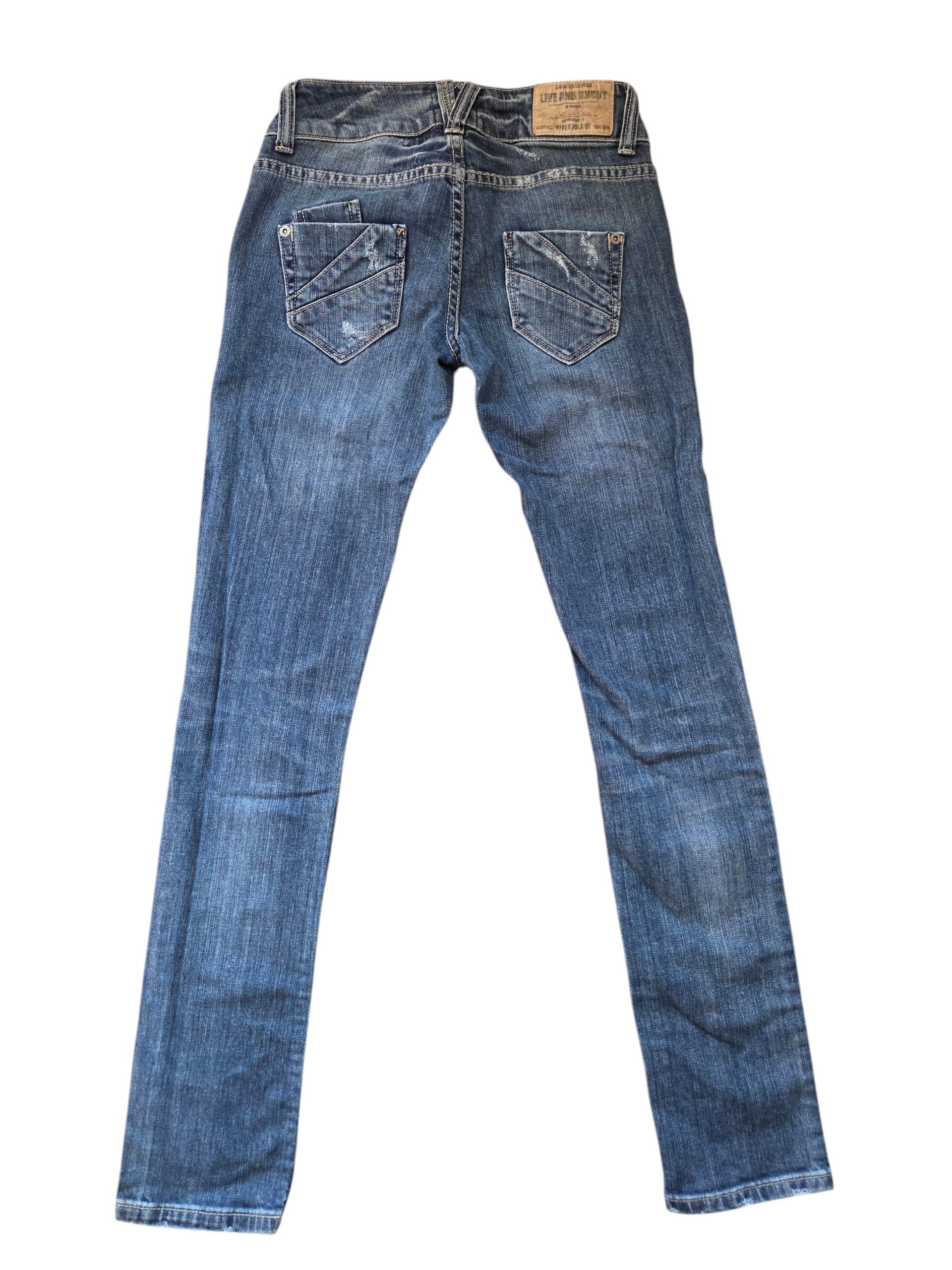 Vintage Y2K River Island Live and Uncut Low Rise Distressed Blue Jeans UK 6 W32 image 3
