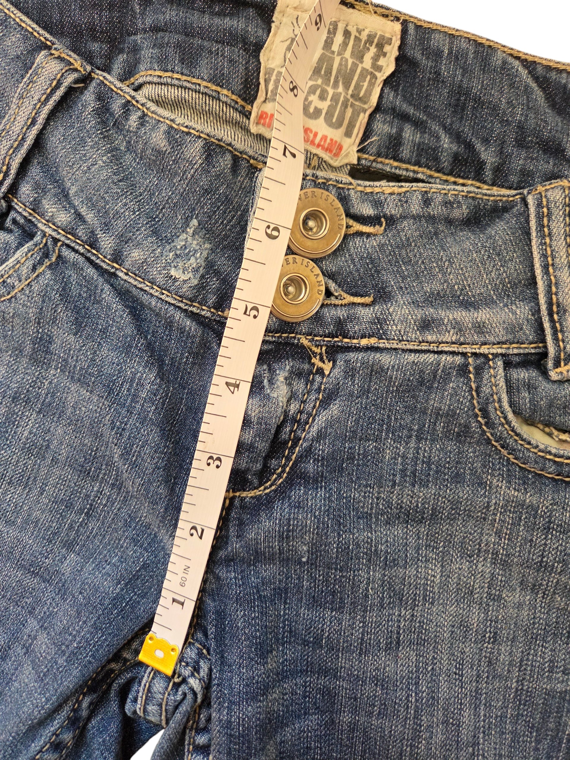Vintage Y2K River Island Live and Uncut Low Rise Distressed Blue Jeans UK 6 W32 image 8
