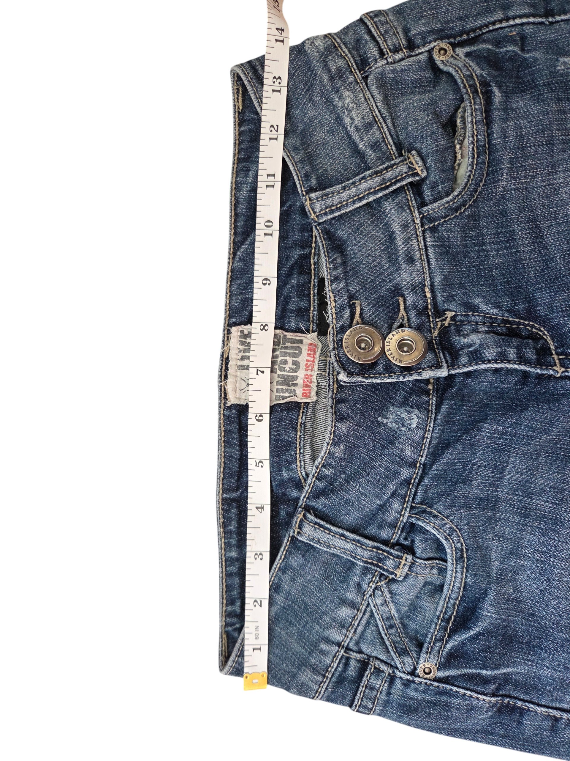 Vintage Y2K River Island Live and Uncut Low Rise Distressed Blue Jeans UK 6 W32 image 9