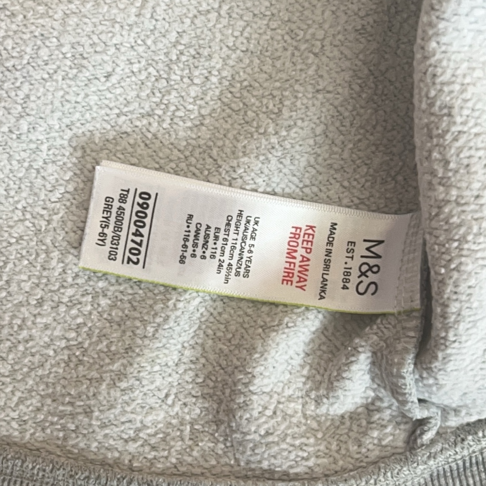 M&S Grey Kids' Hooded Zip-Up Sweatshirt 5 Years Sherpa Lining image 4