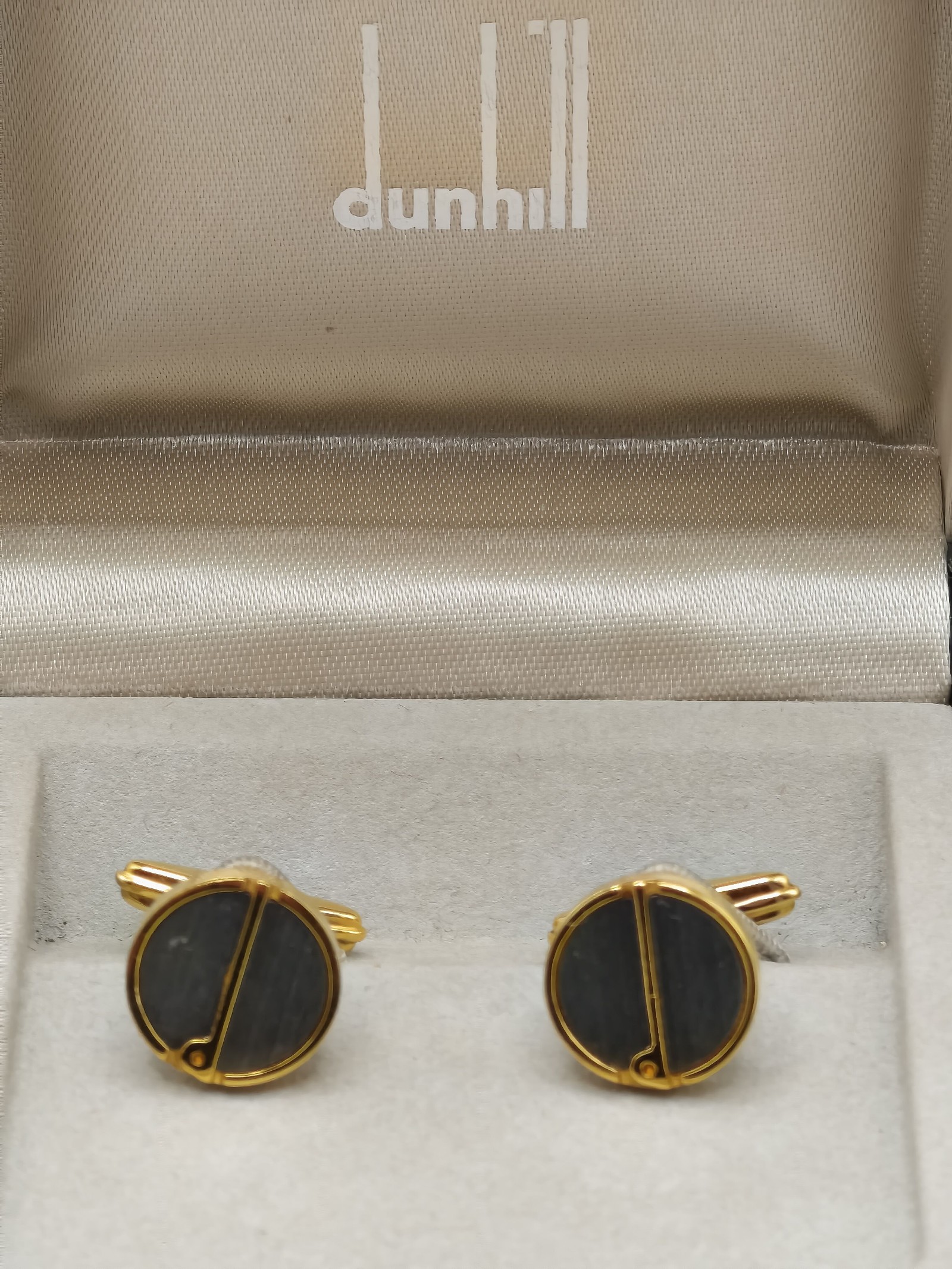 Dunhill Men Gold-tone & Black Round Cufflinks image 2