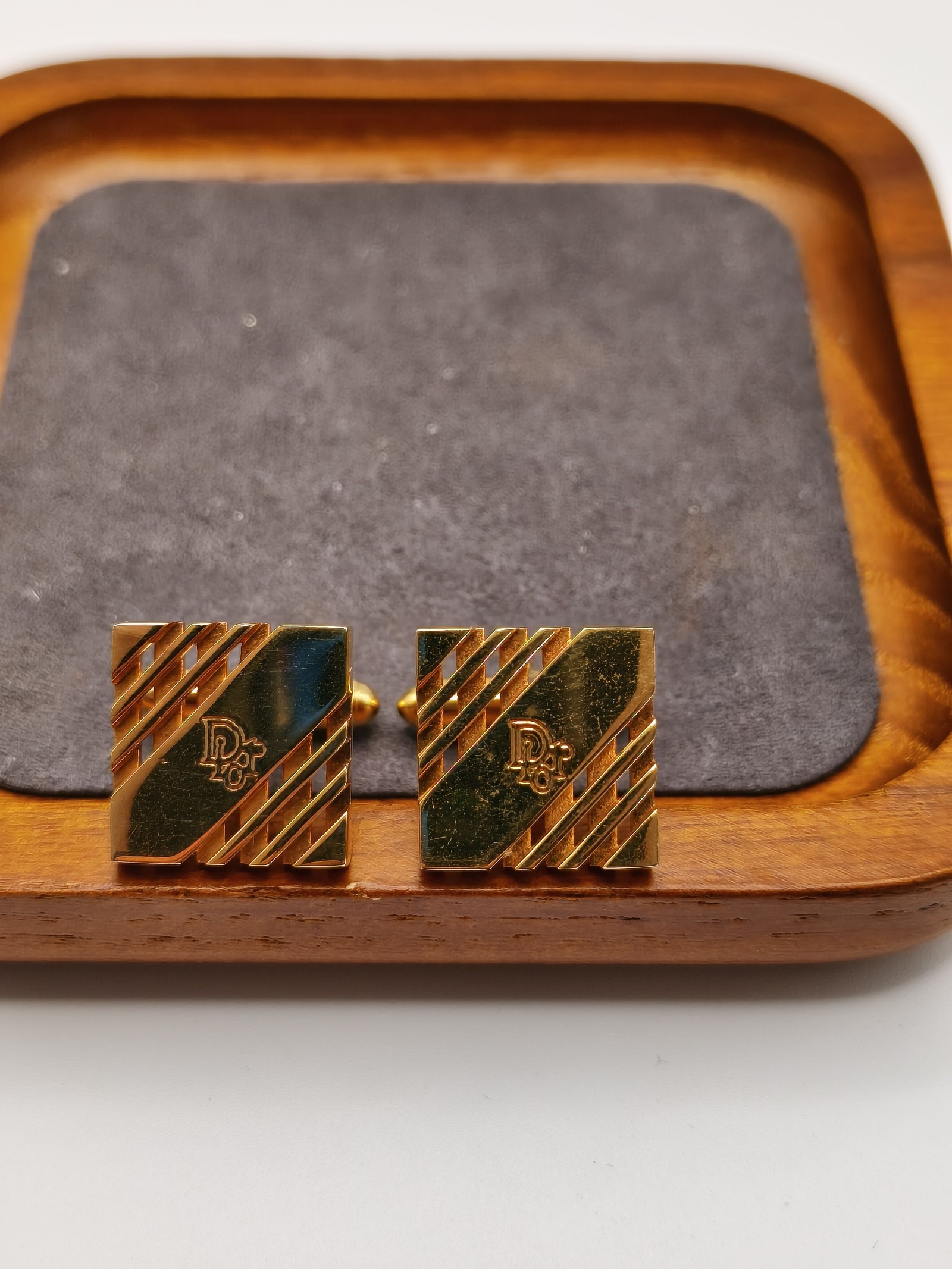 Christian Dior Gold Tone Square Logo Men's Cufflinks image 3