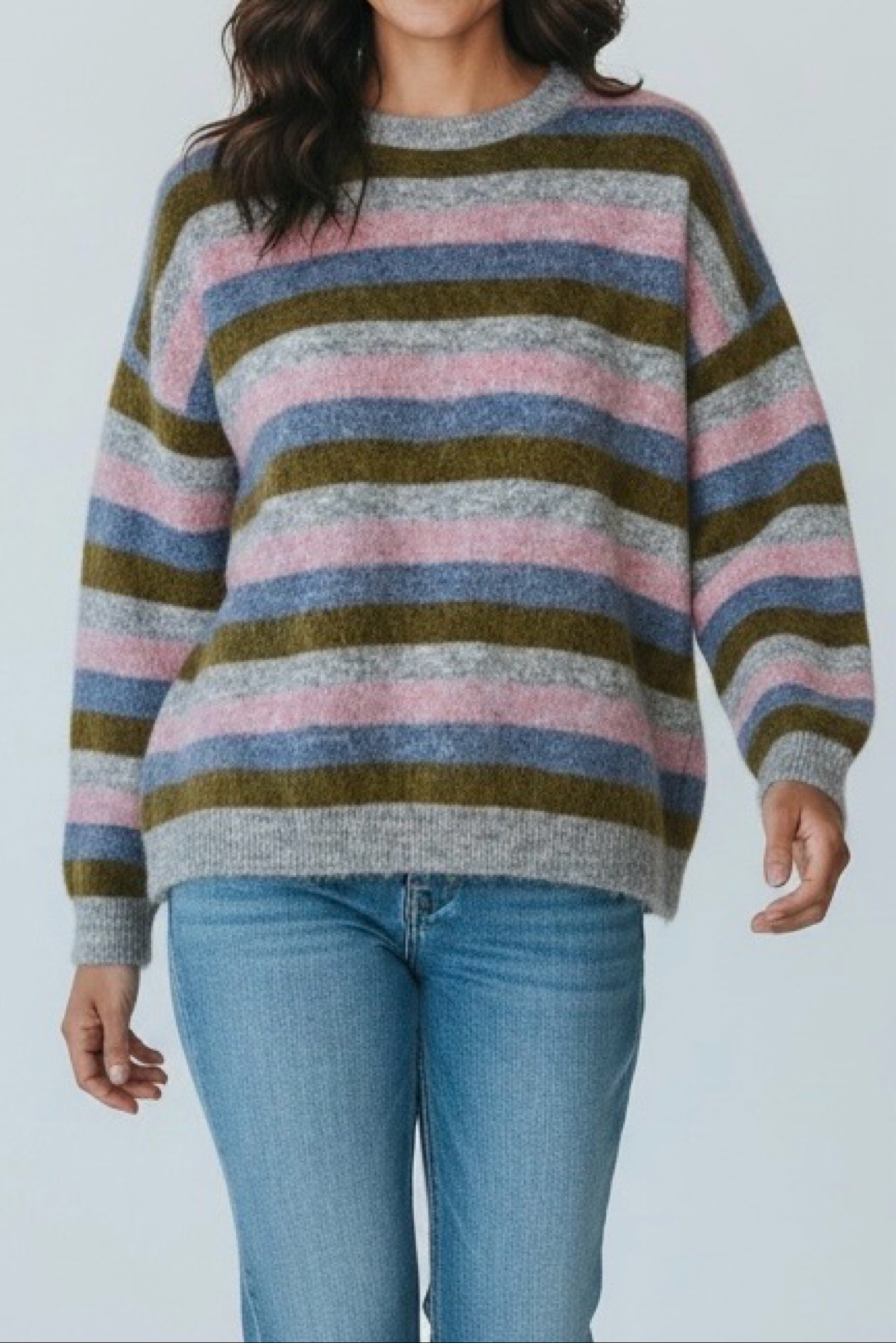 Gestuz Striped boxy fit Mohair Wool Sweater flauschig colorblock Medium image 5