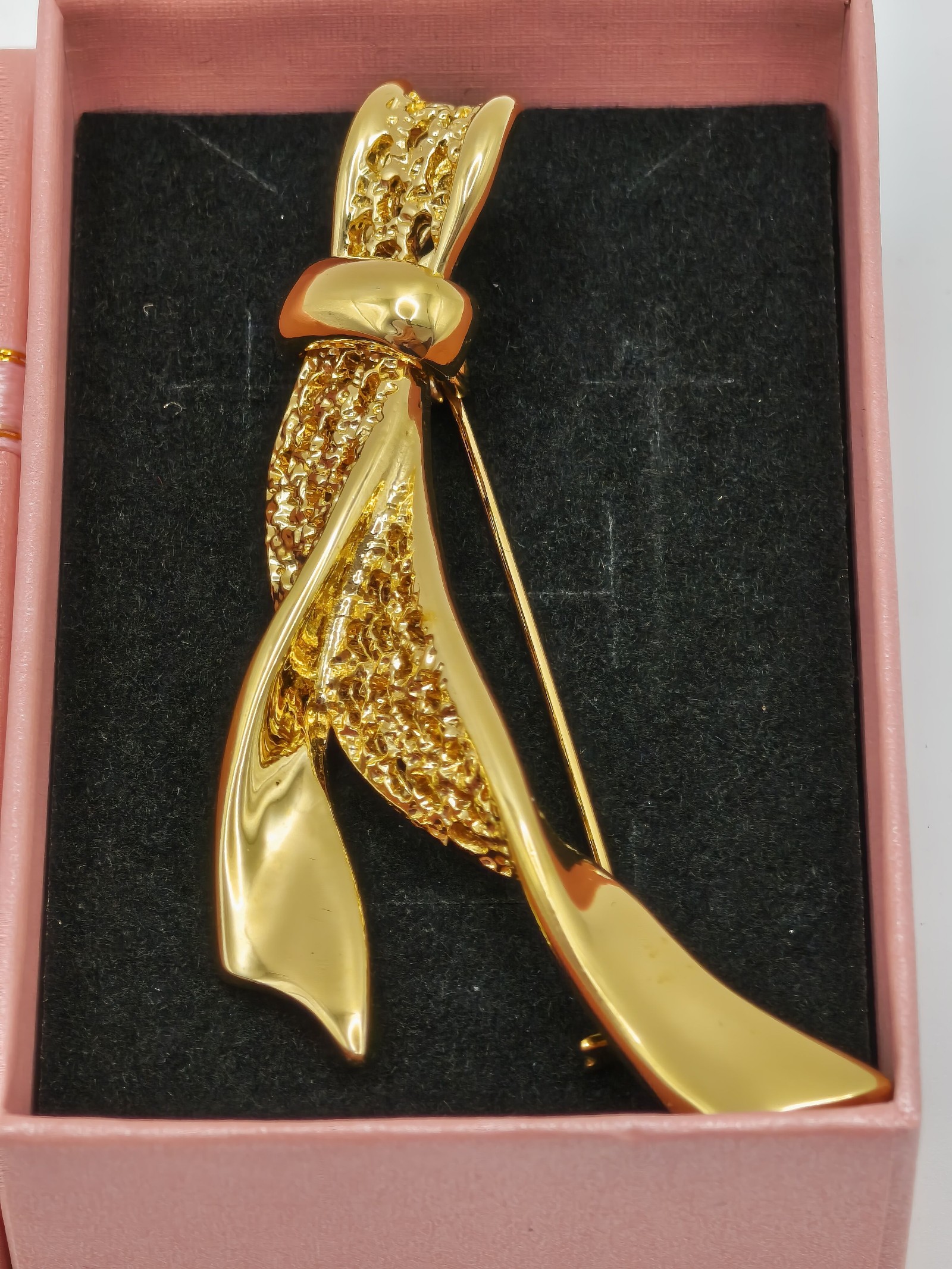 Balmain Gold Tone Textured Bow Brooch Pin image 2