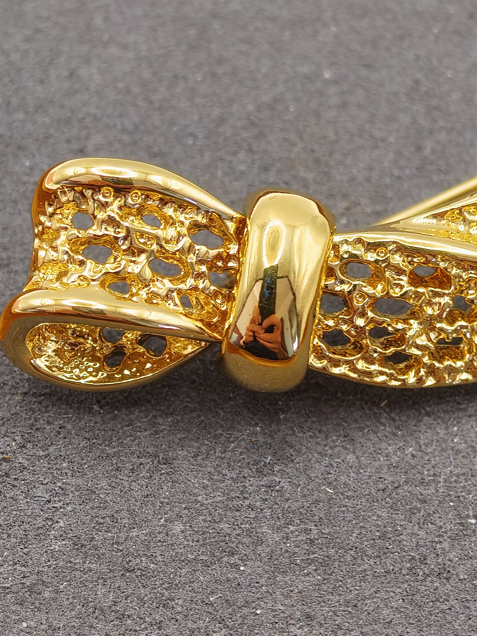 Balmain Gold Tone Textured Bow Brooch Pin image 4