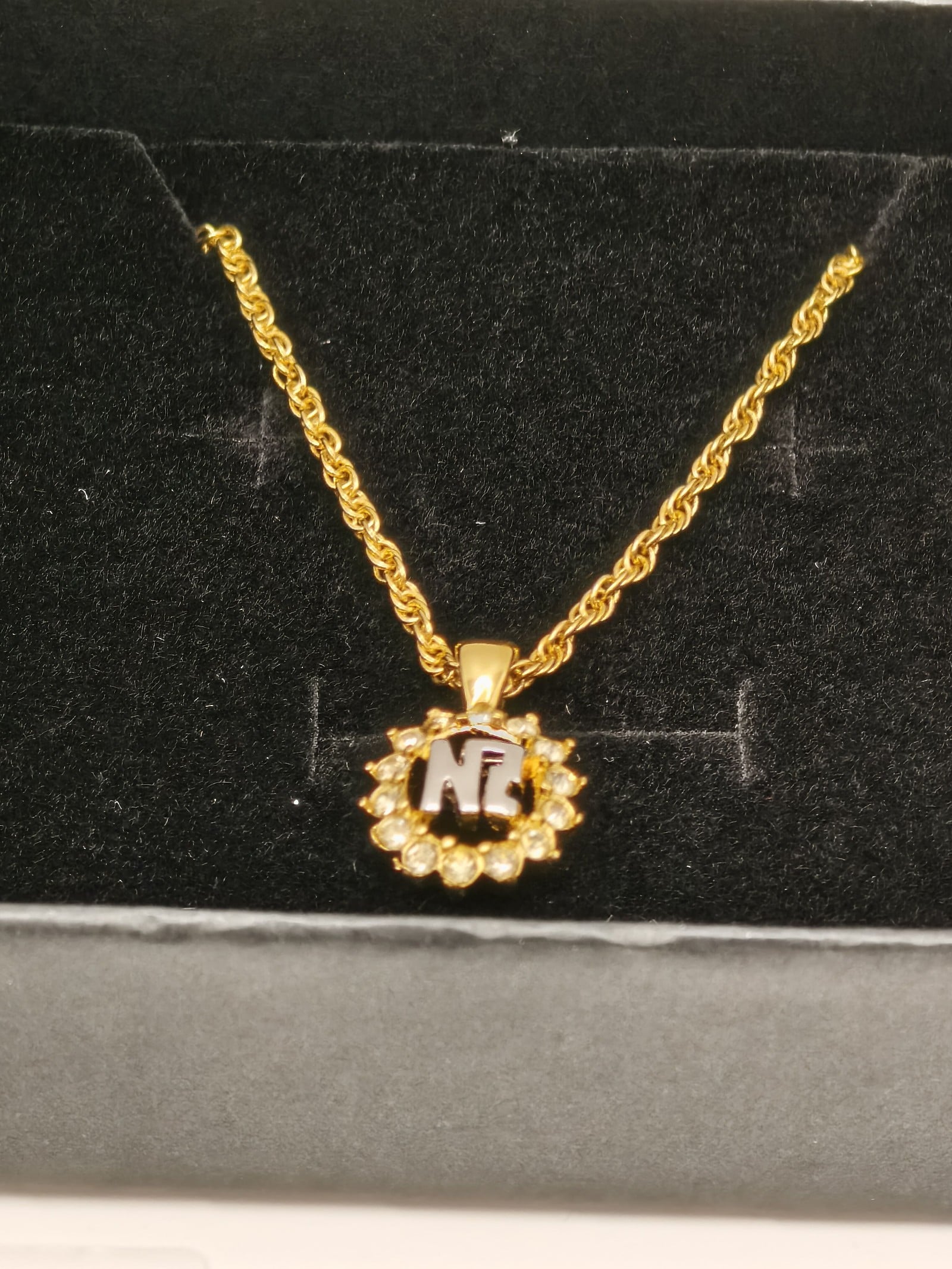 Nina Ricci Gold Tone Necklace with NR Pendant and Clear Stones Other image 2
