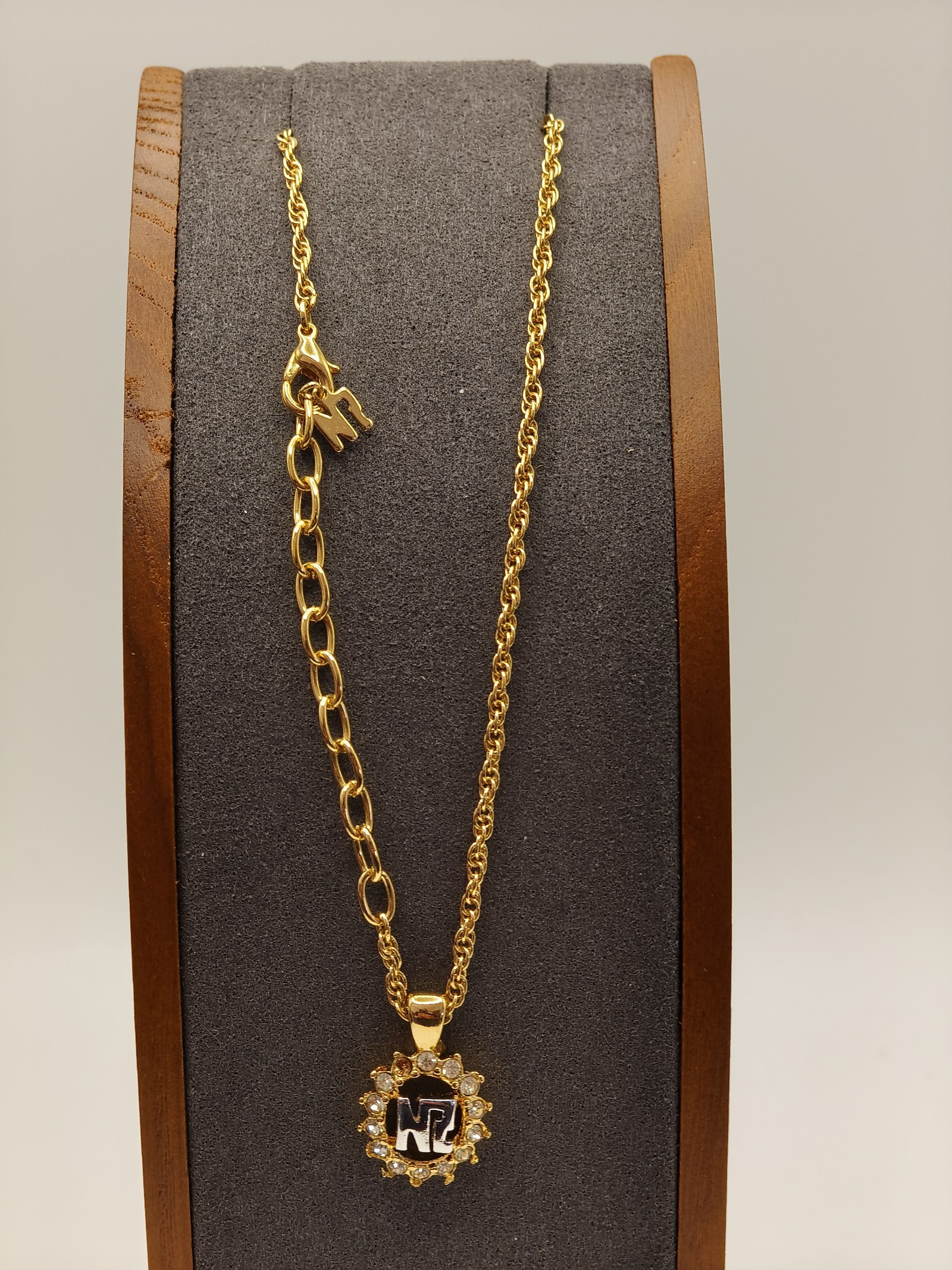 Nina Ricci Gold Tone Necklace with NR Pendant and Clear Stones Other image 3