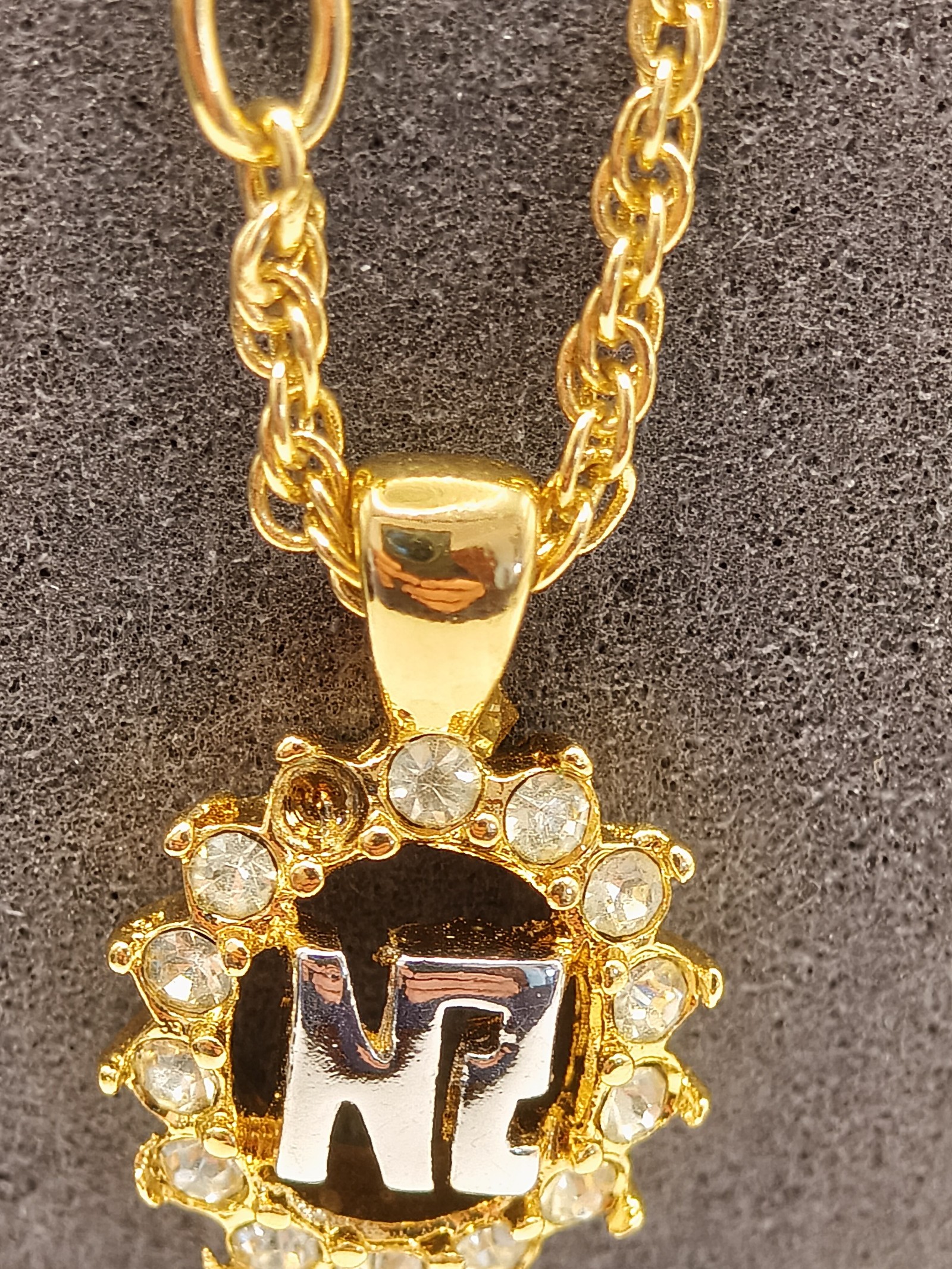 Nina Ricci Gold Tone Necklace with NR Pendant and Clear Stones Other image 5