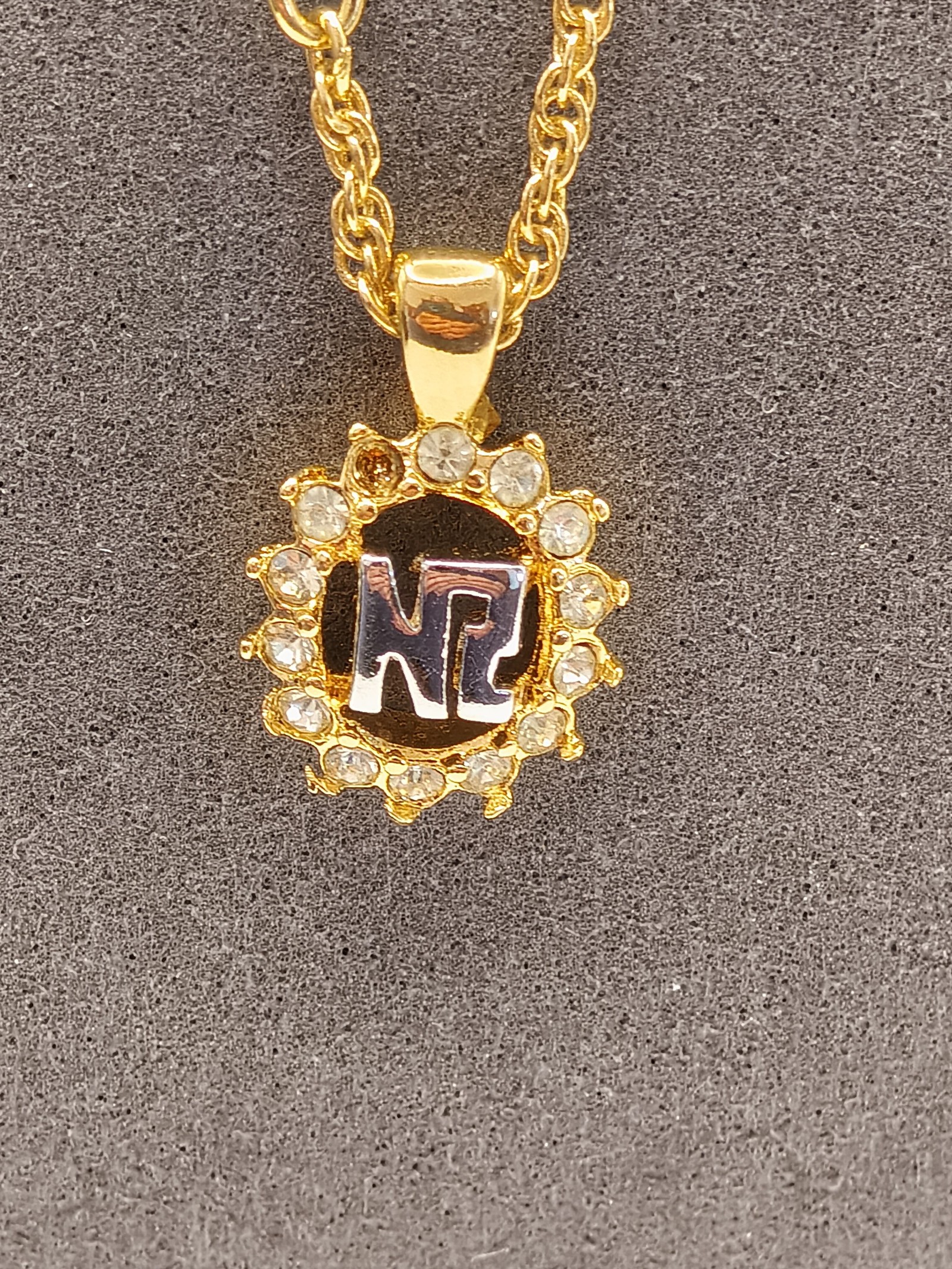 Nina Ricci Gold Tone Necklace with NR Pendant and Clear Stones Other image 7
