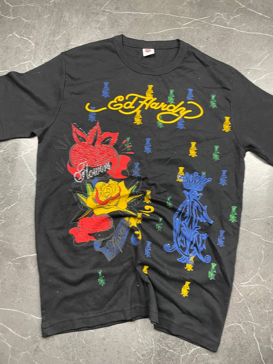 Ed Hardy Black Multicolor Graphic T-Shirt Large Cotton