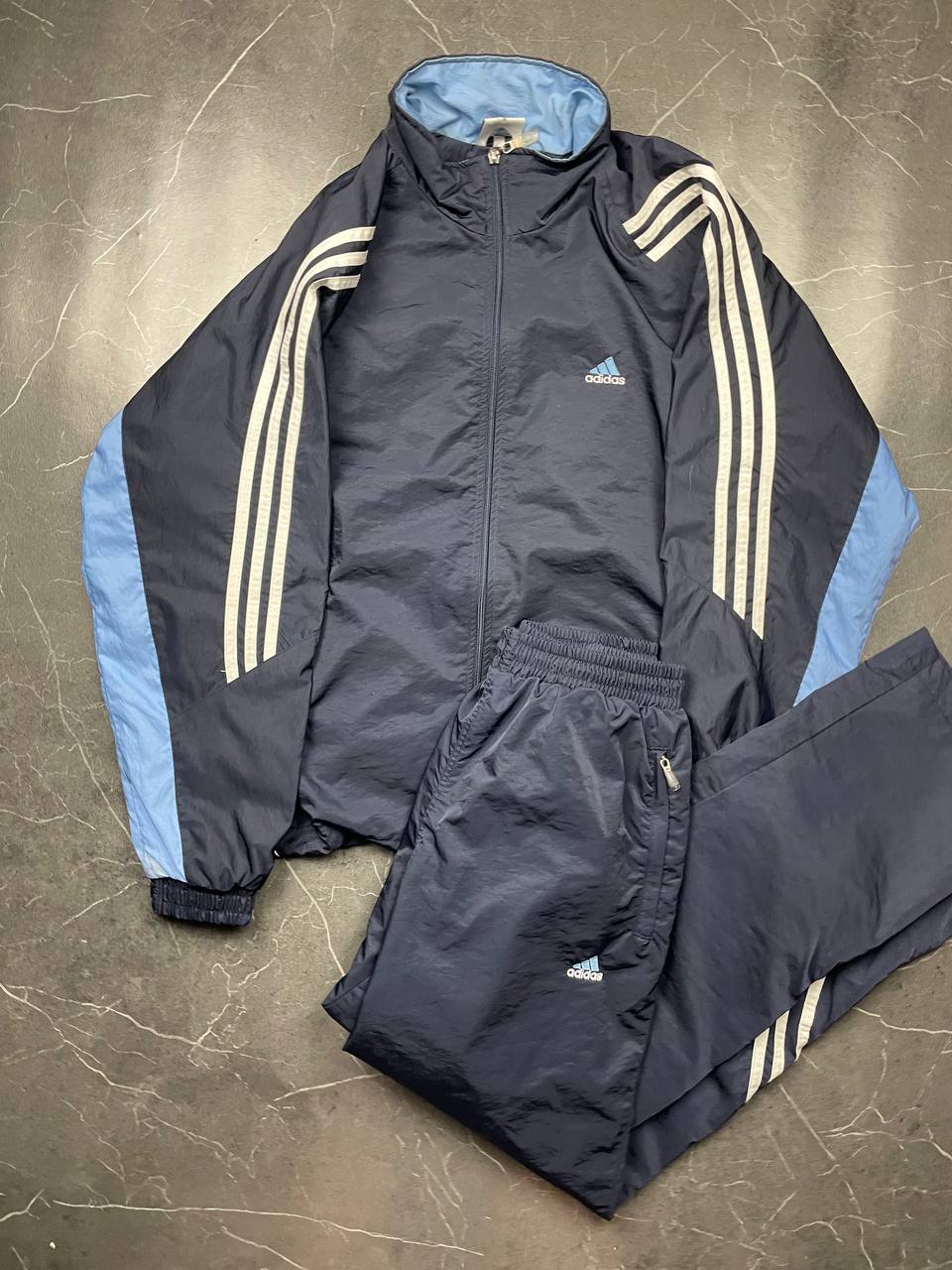 Adidas Navy & Blue Tracksuit Medium Lightweight Full Zip Jacket & Pants image 5