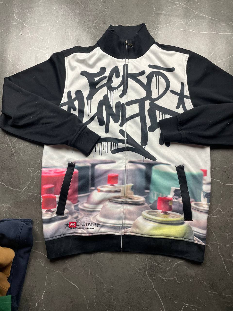 Ecko Unltd Black & White Men's M Graffiti Print Zip Up Jacket