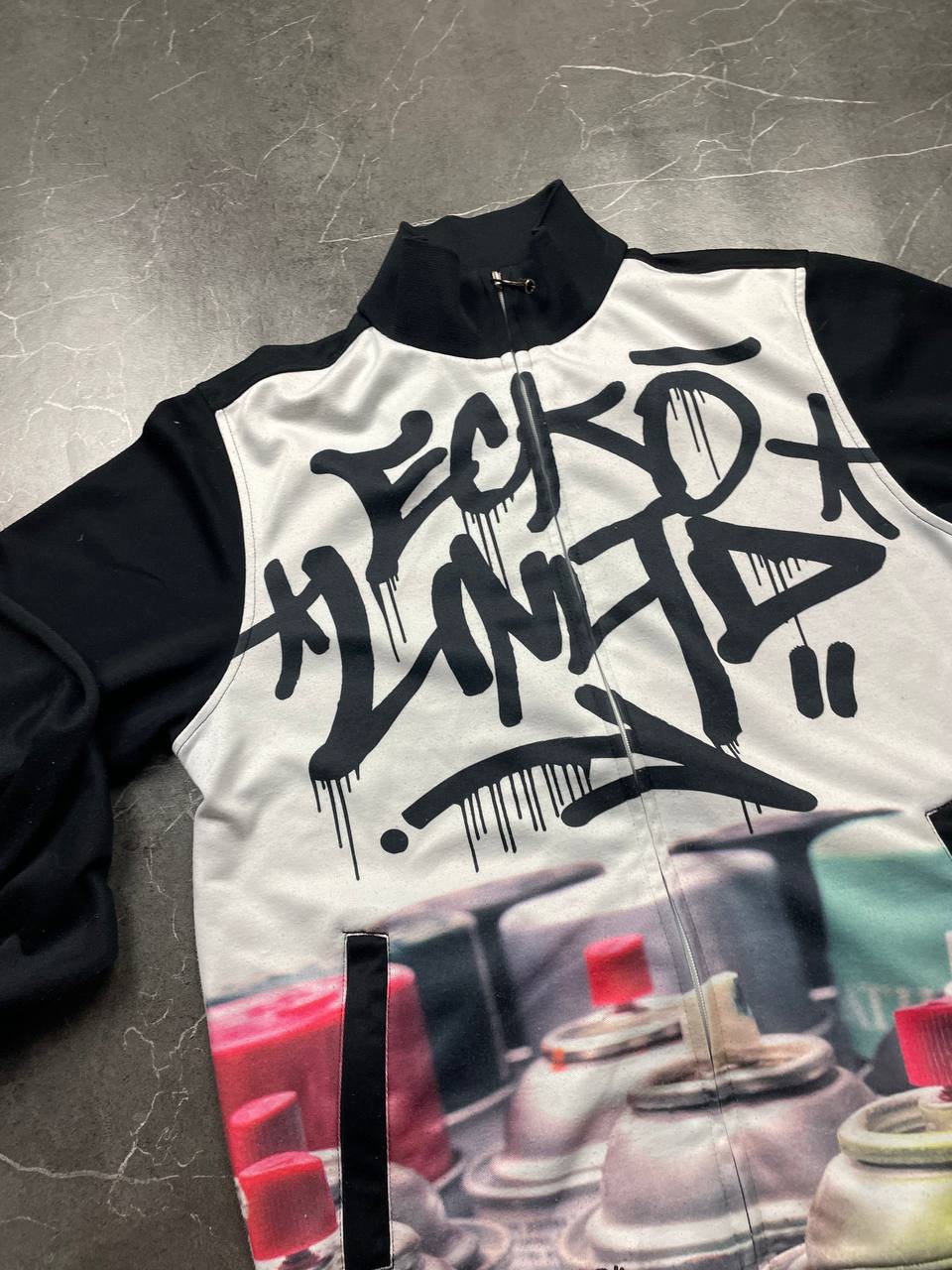 Ecko Unltd Black & White Men's M Graffiti Print Zip Up Jacket image 6