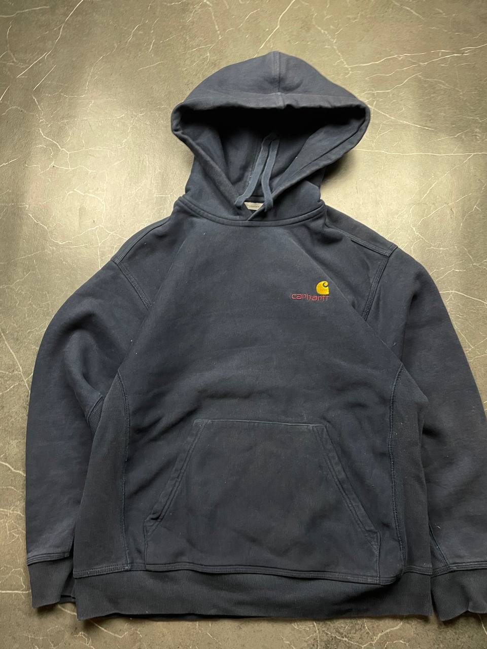 Carhartt Navy Hooded American Script Sweatshirt Medium Cotton Blend image 2