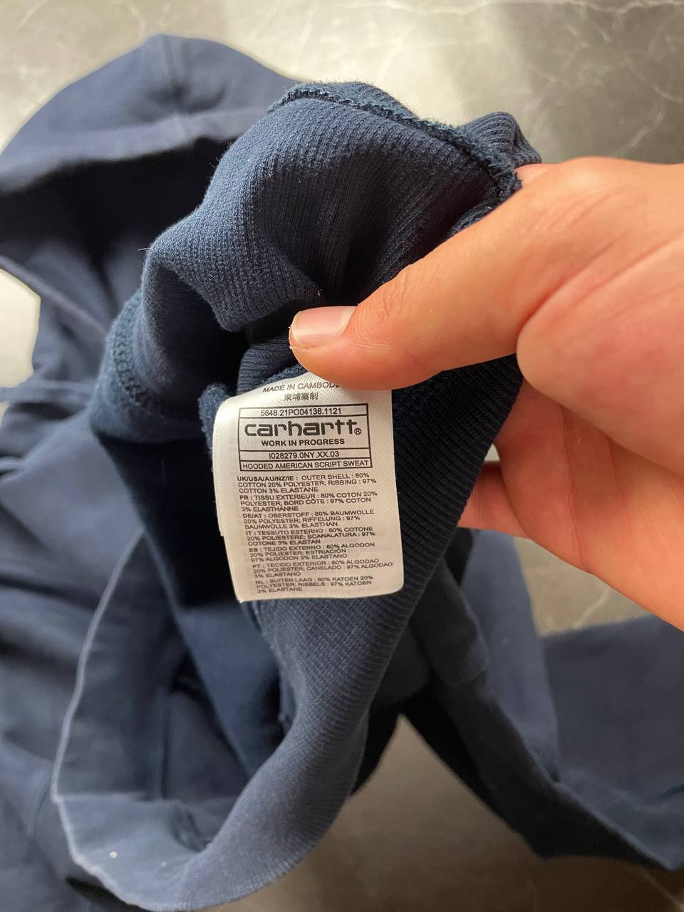 Carhartt Navy Hooded American Script Sweatshirt Medium Cotton Blend image 4