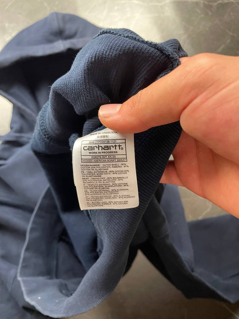 Carhartt Navy Hooded American Script Sweatshirt Medium Cotton Blend image 5