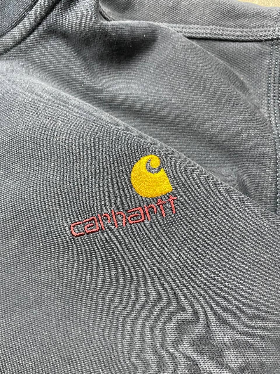 Carhartt Navy Hooded American Script Sweatshirt Medium Cotton Blend image 10