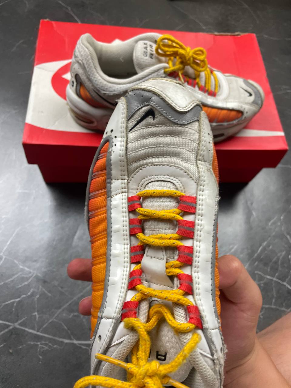 Nike White & Orange Air Max Tailwind IV US 7.5 Sneakers image 5