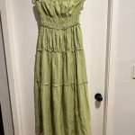 Posse Sz L Green Strapless Cotton blend tiered dress