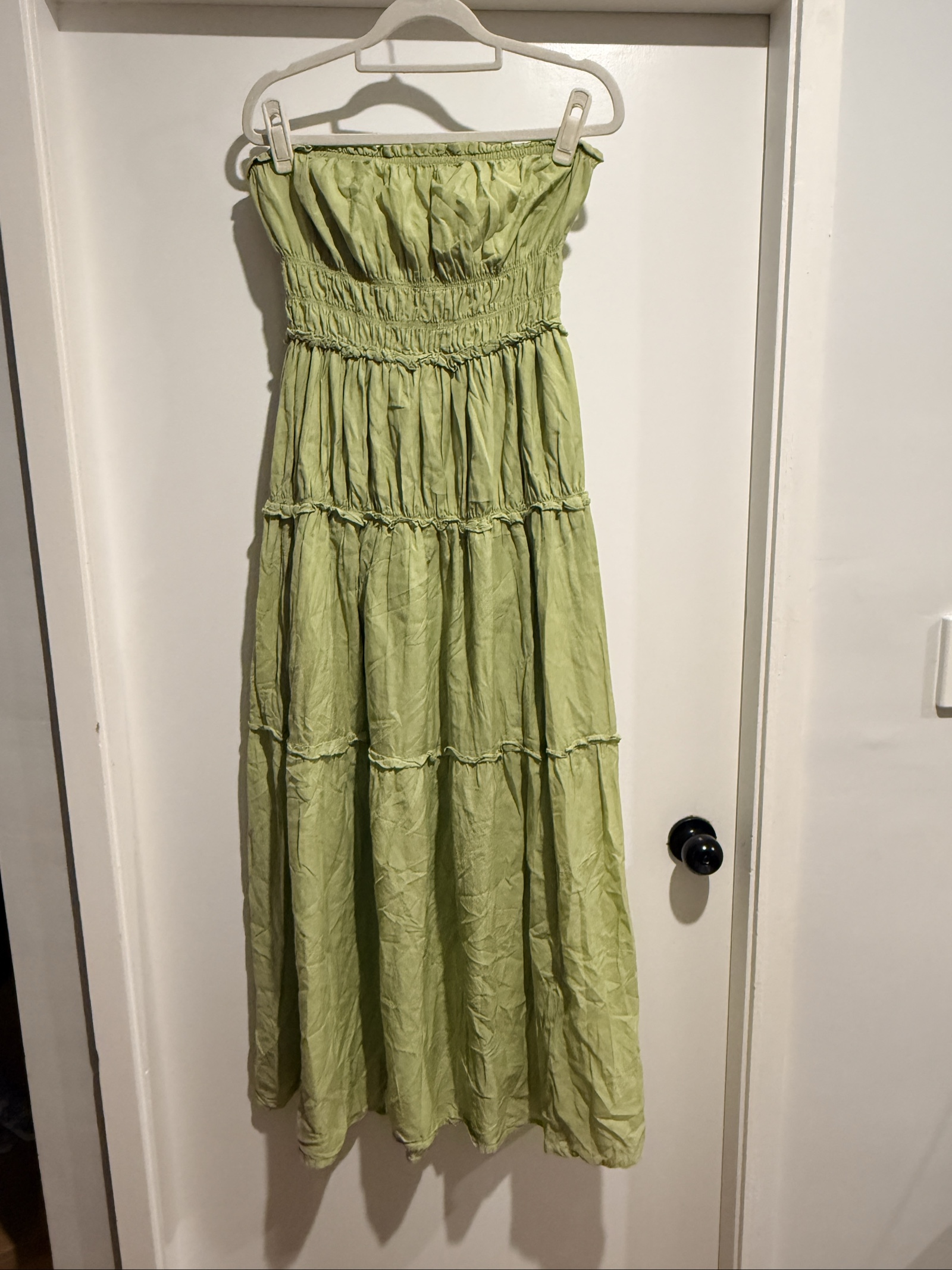 Posse Sz L Green Strapless Cotton blend tiered dress