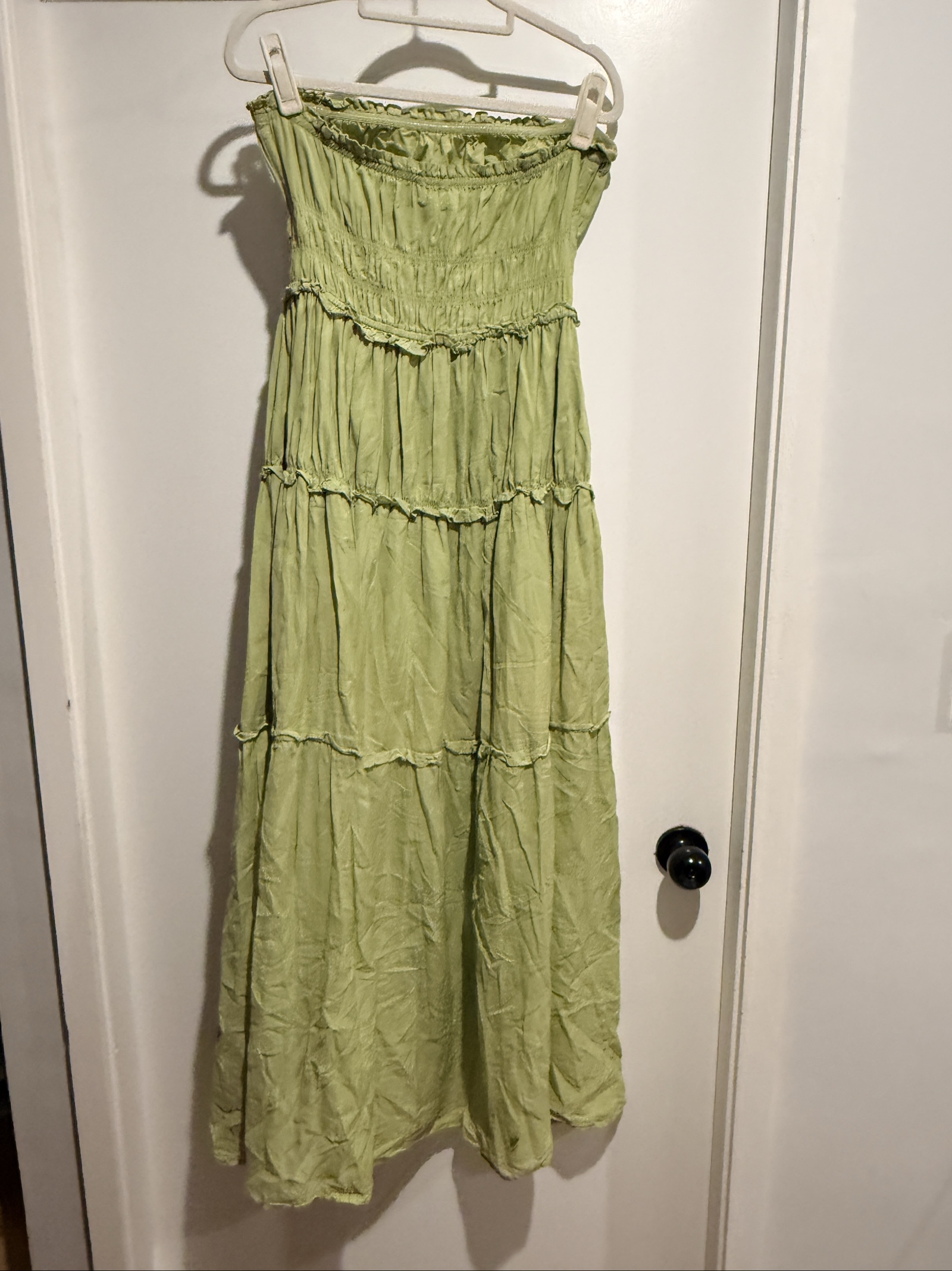 Posse Sz L Green Strapless Cotton blend tiered dress image 2