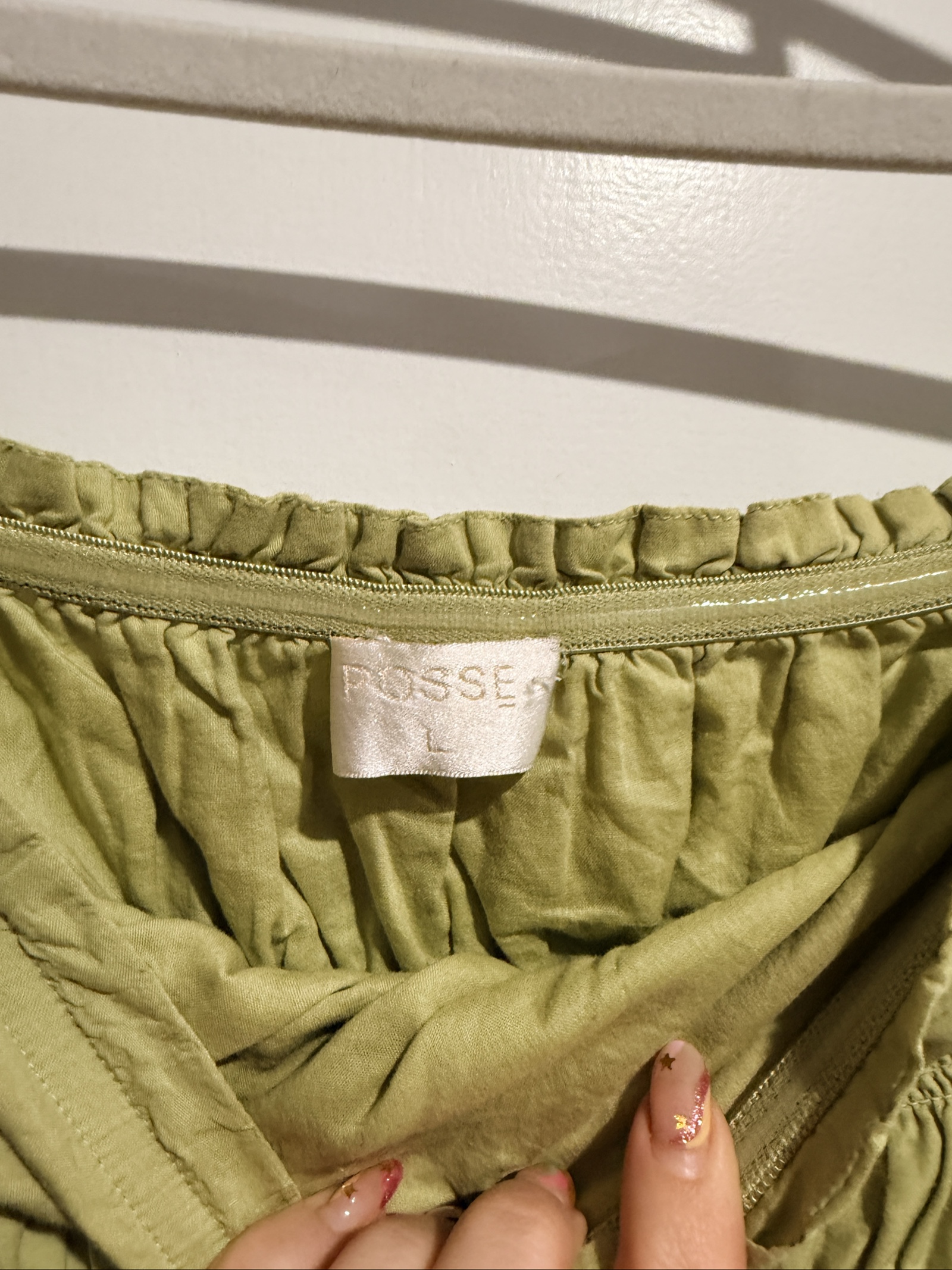 Posse Sz L Green Strapless Cotton blend tiered dress image 3