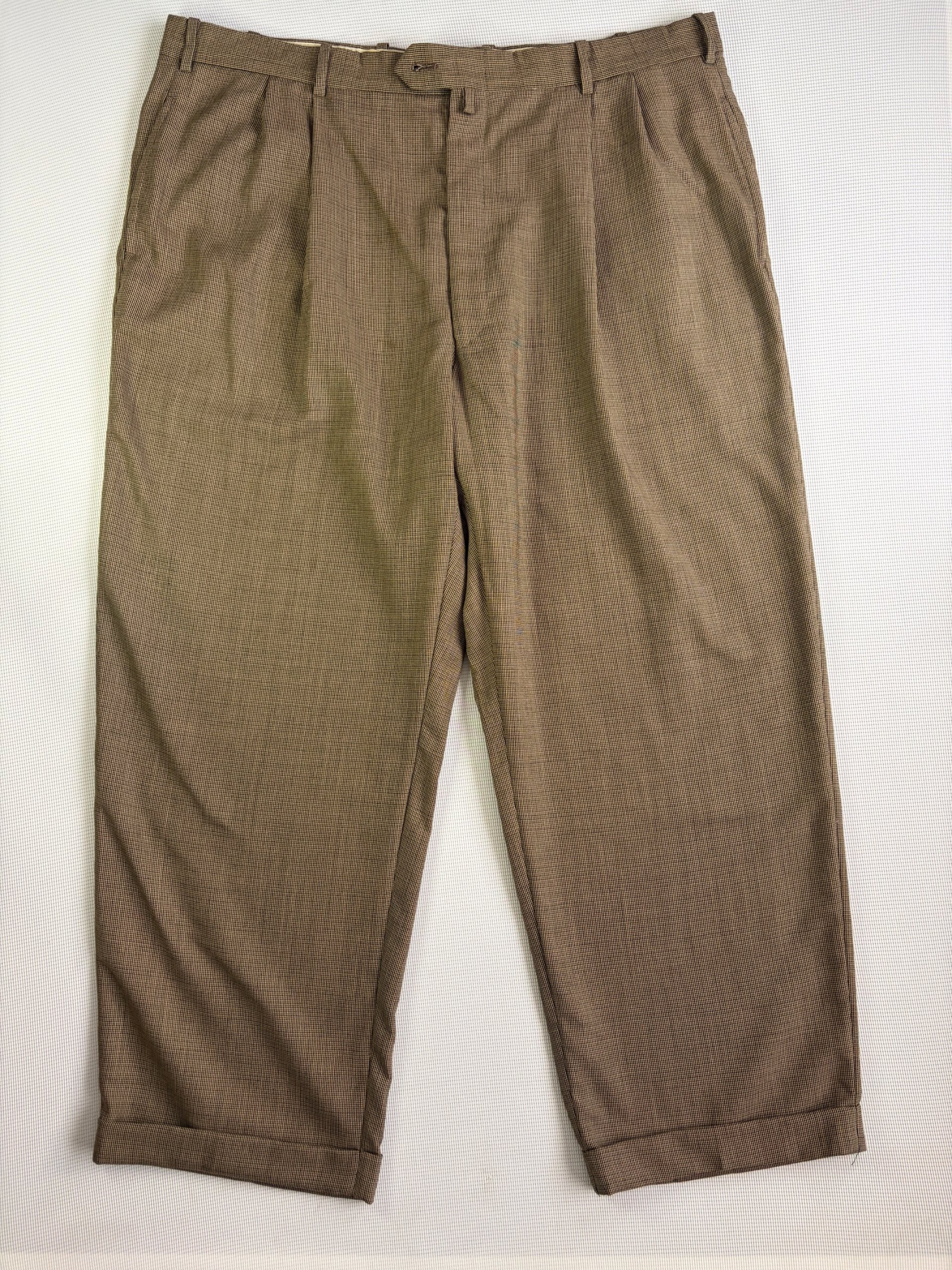 Tommy Hilfiger Trousers Brown Houndstooth Pleated Men's W40 L28 Old Money