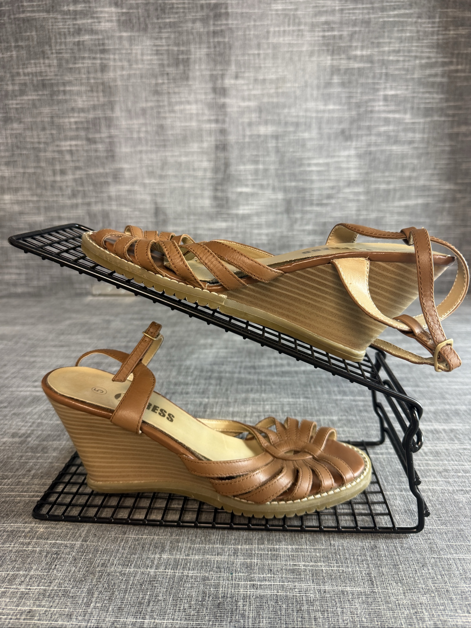Express Brown Leather Wedge Sandals Size 5