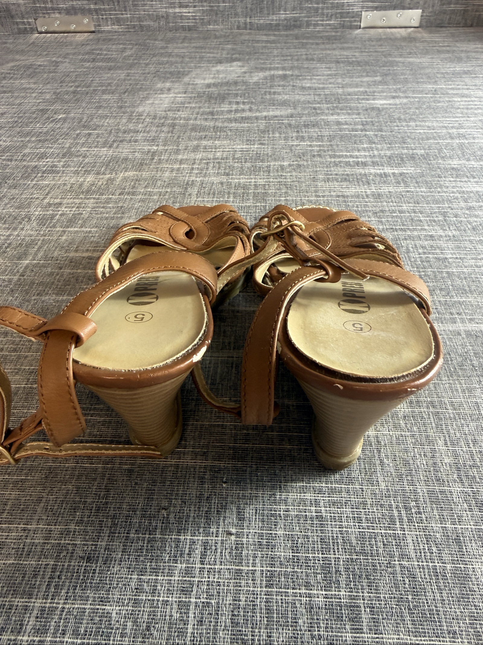Express Brown Leather Wedge Sandals Size 5 image 2
