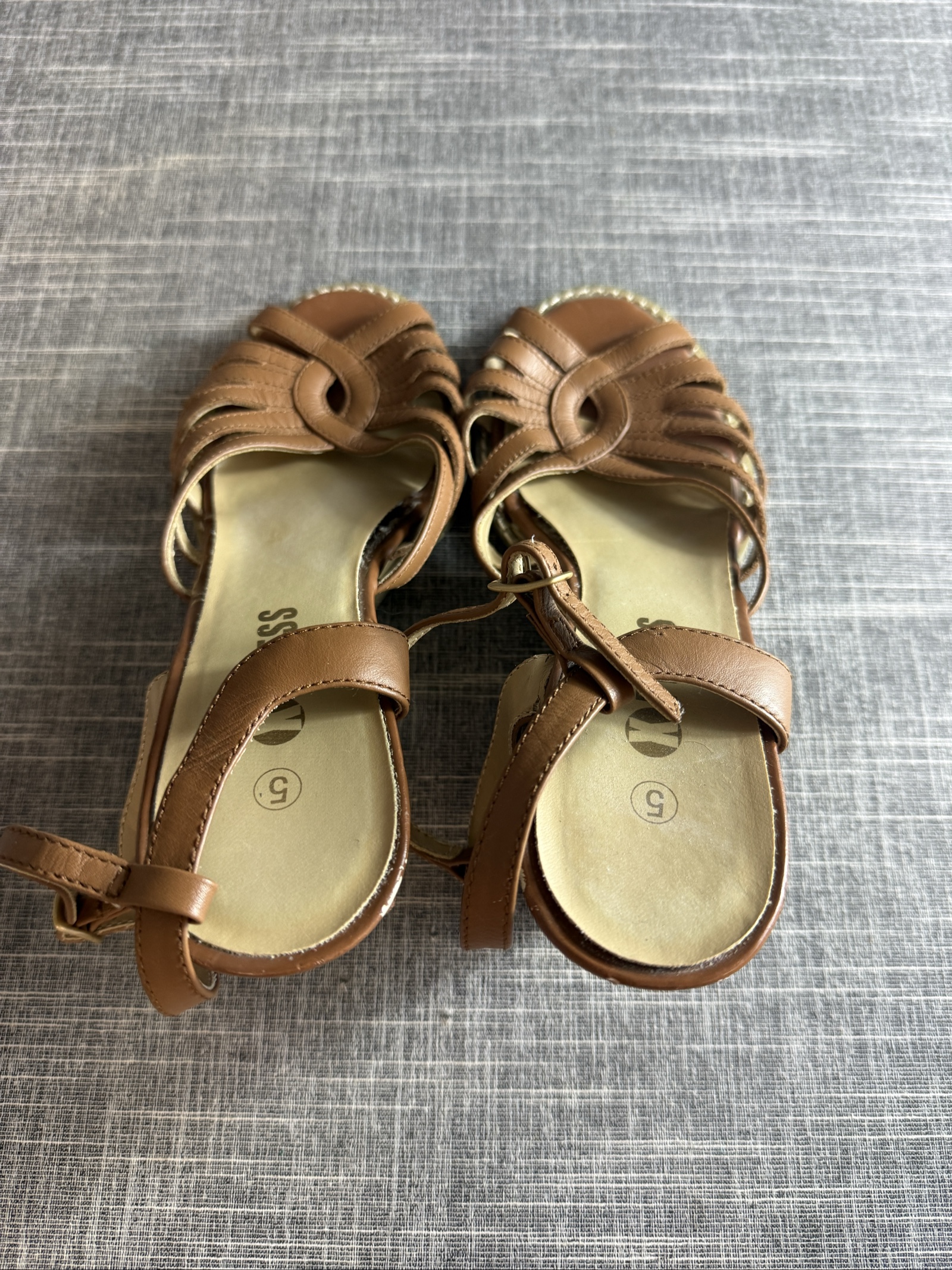 Express Brown Leather Wedge Sandals Size 5 image 3