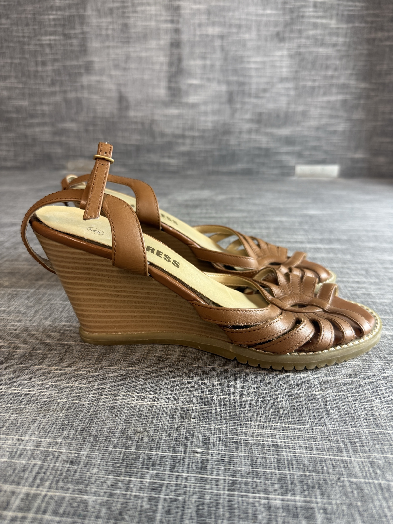 Express Brown Leather Wedge Sandals Size 5 image 5