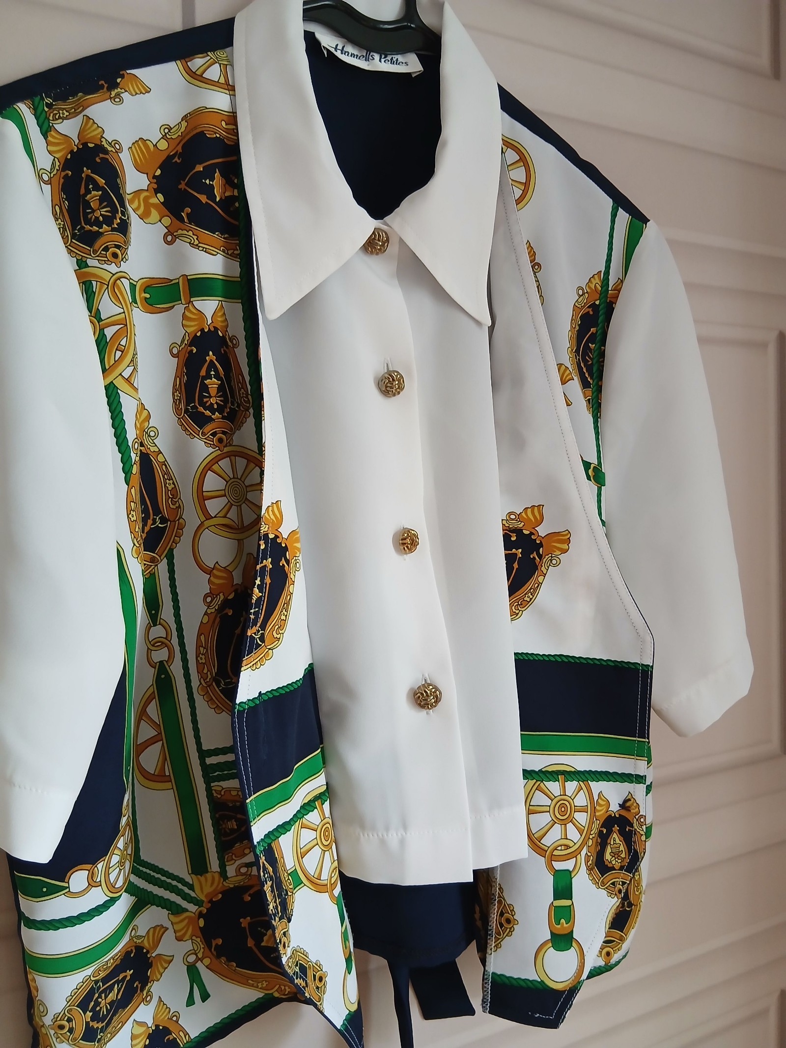 Hamells Petite Vintage Waistcoat attached Blouse Navy Gold Rope Size M image 6