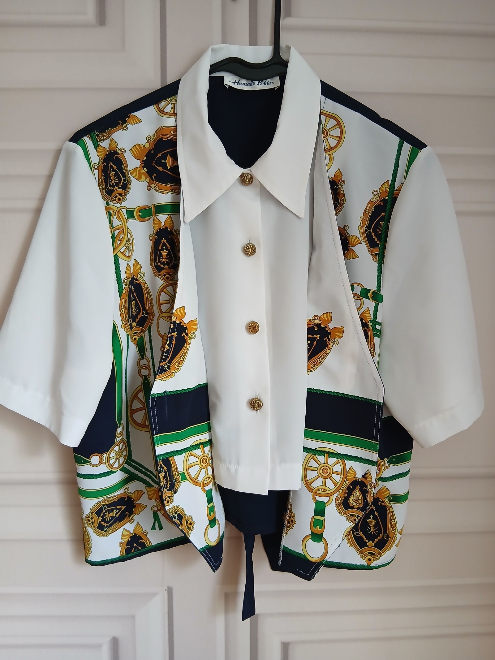 Hamells Petite Vintage Waistcoat attached Blouse Navy Gold Rope Size M image 7