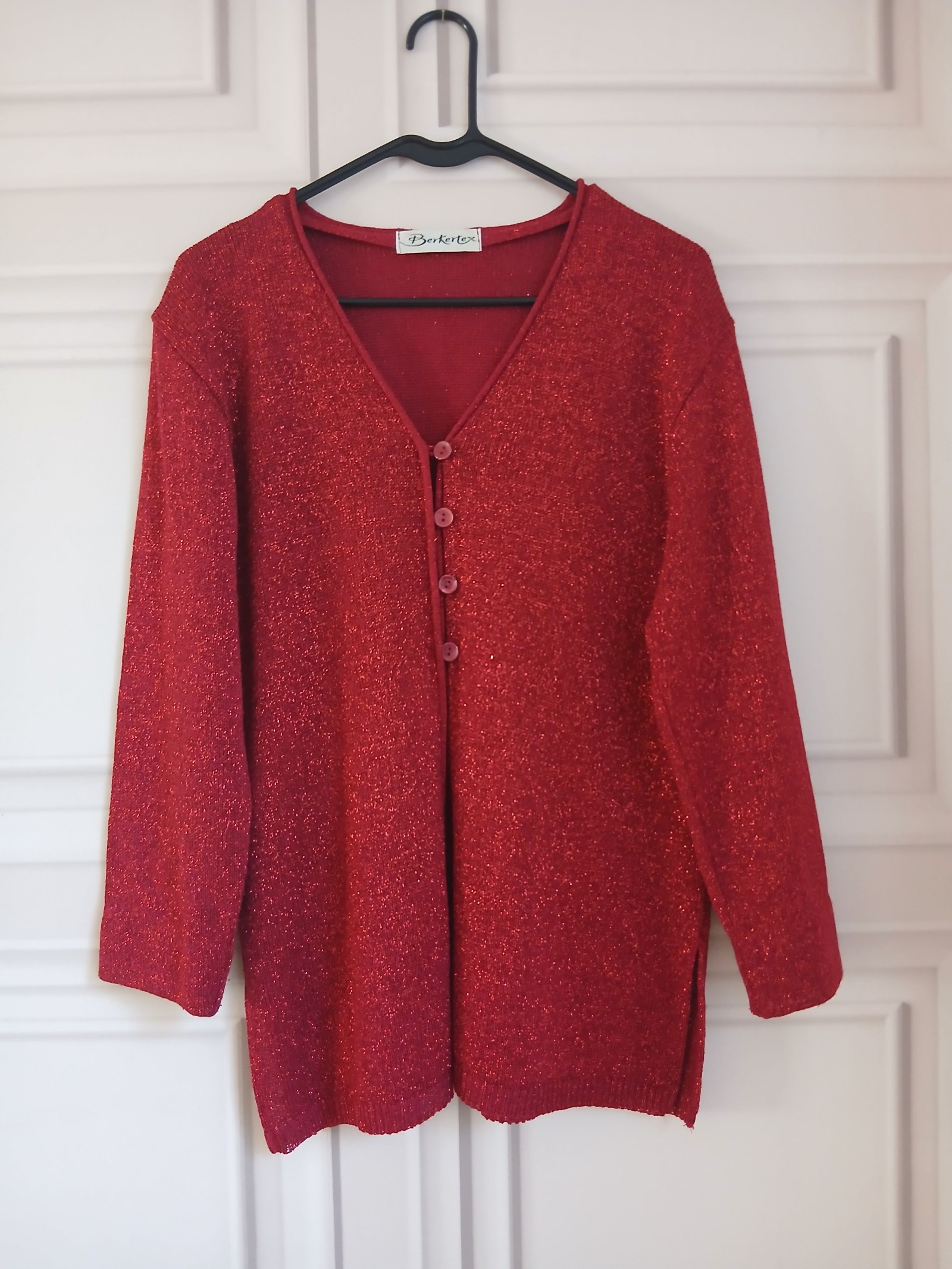 Berkertex Red Metallic Knit Button Cardigan Medium
