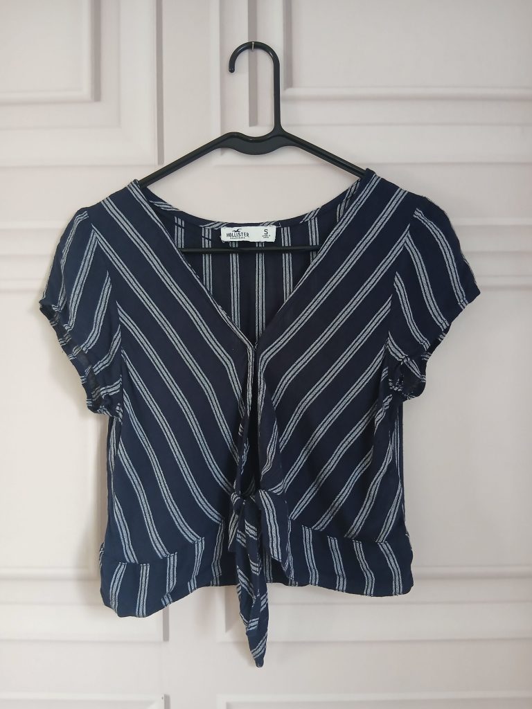 Hollister Navy & White Stripe Tie-Front Crop Top Small
