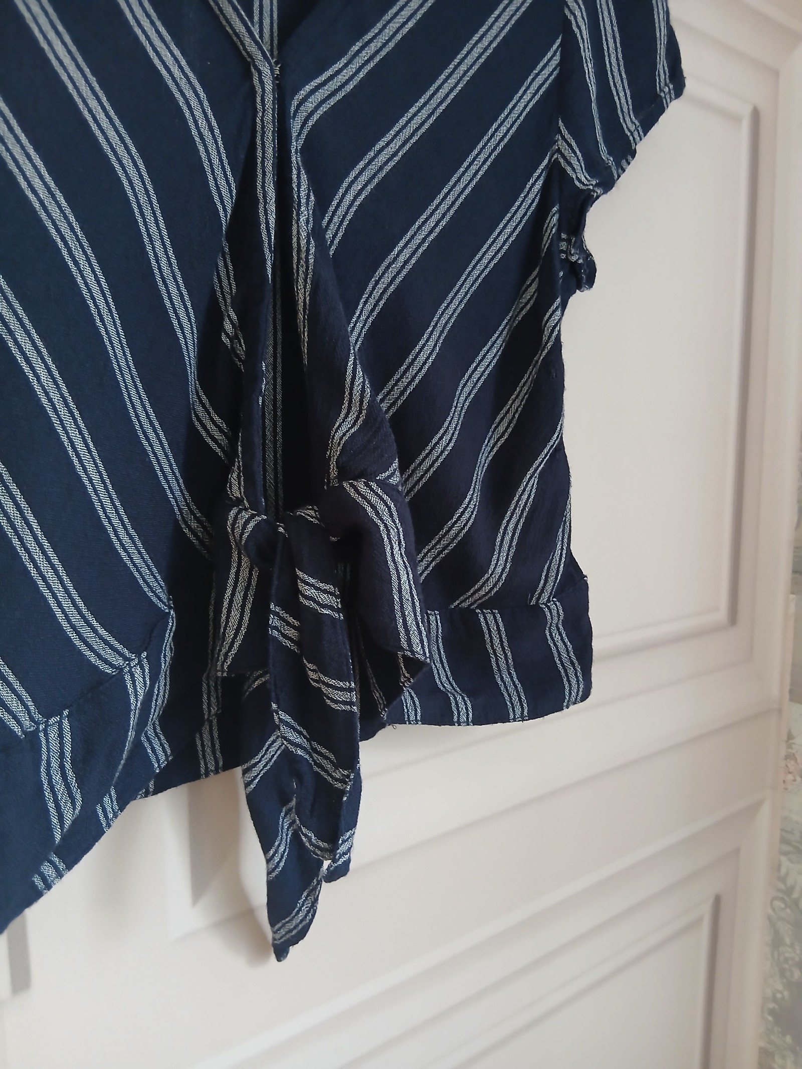 Hollister Navy & White Stripe Tie-Front Crop Top Small image 3