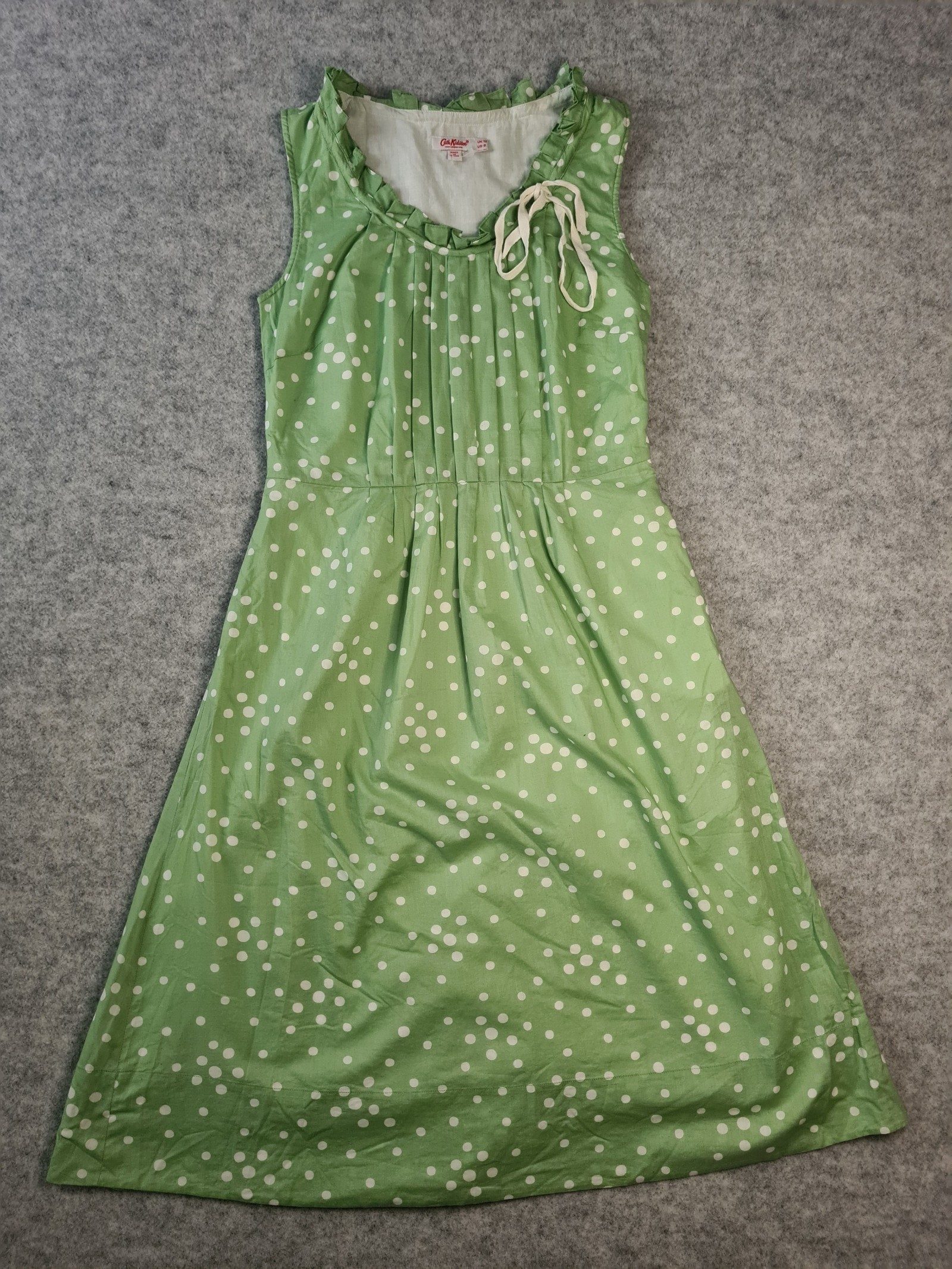 Cath Kidston Green Polka Dot Sleeveless Dress UK 10 Cotton Blend