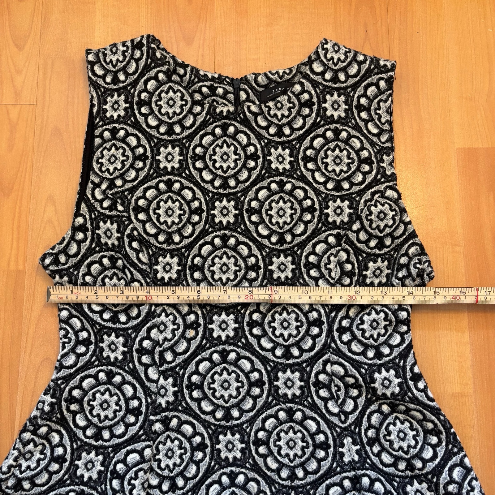 Zara Woman Black & White Patterned Dress Large