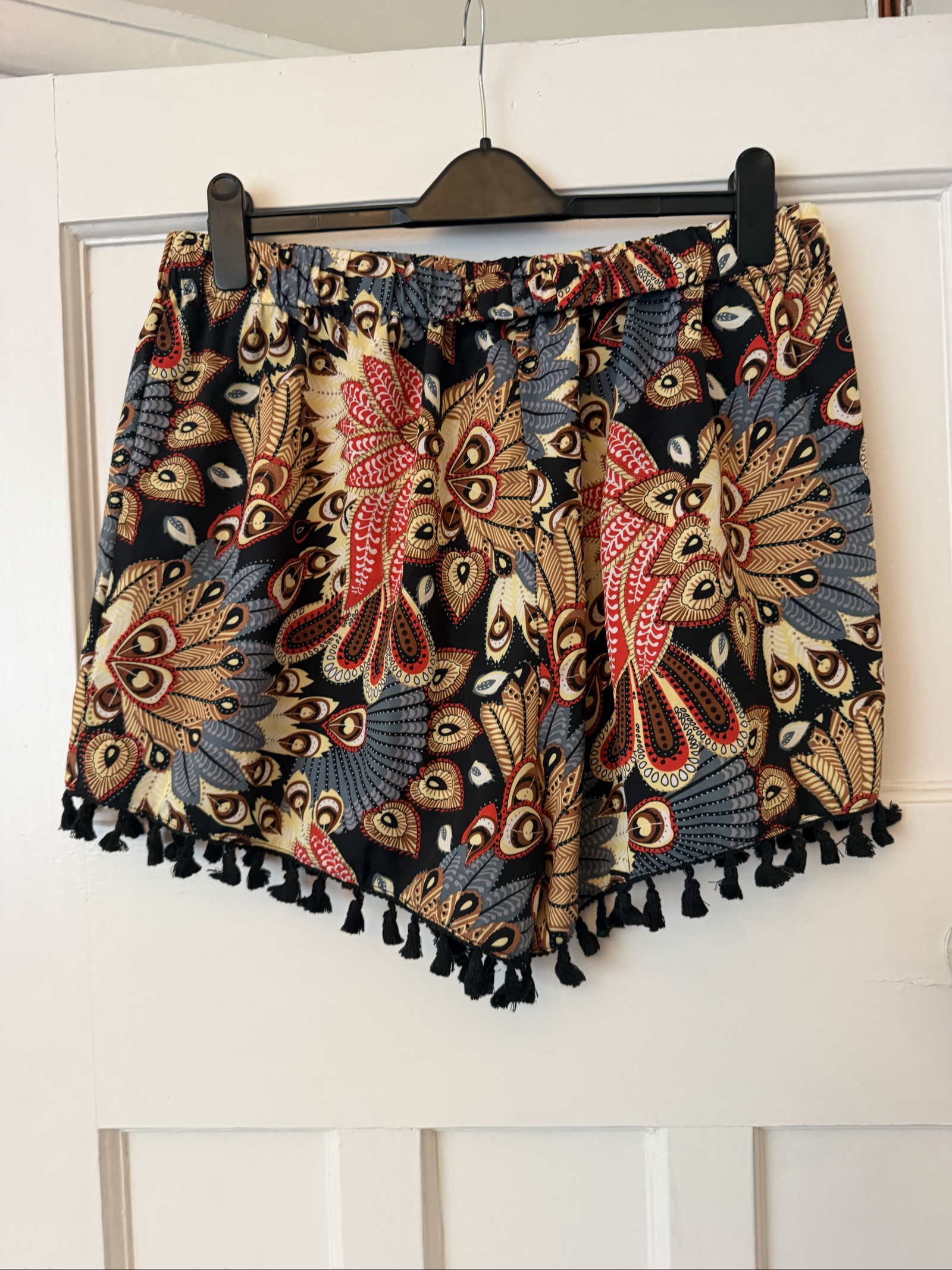Multi Colour Women's 2XL Floral Pattern Tassel Hem Polyester Shorts image 2