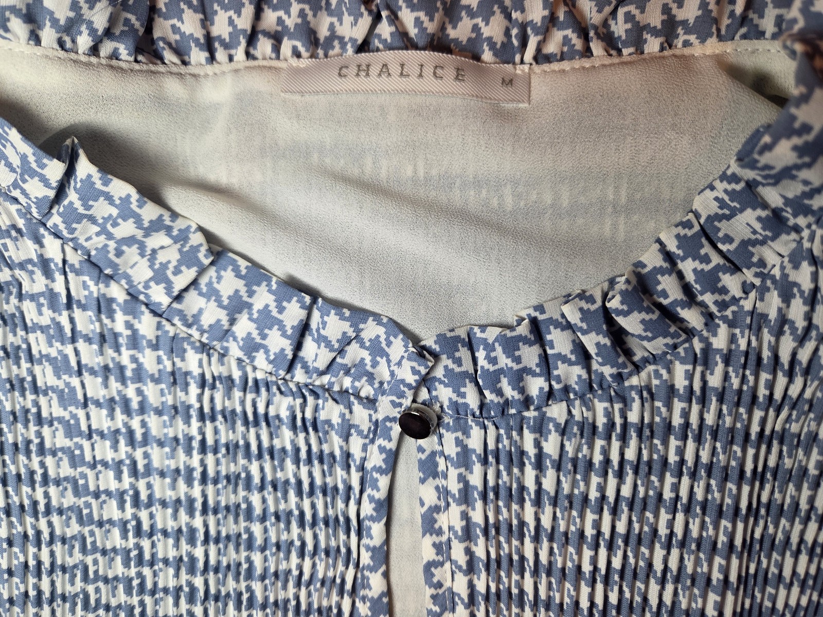 Chalice Blue & White Houndstooth Women's Dress Medium Ruffle Collar image 4