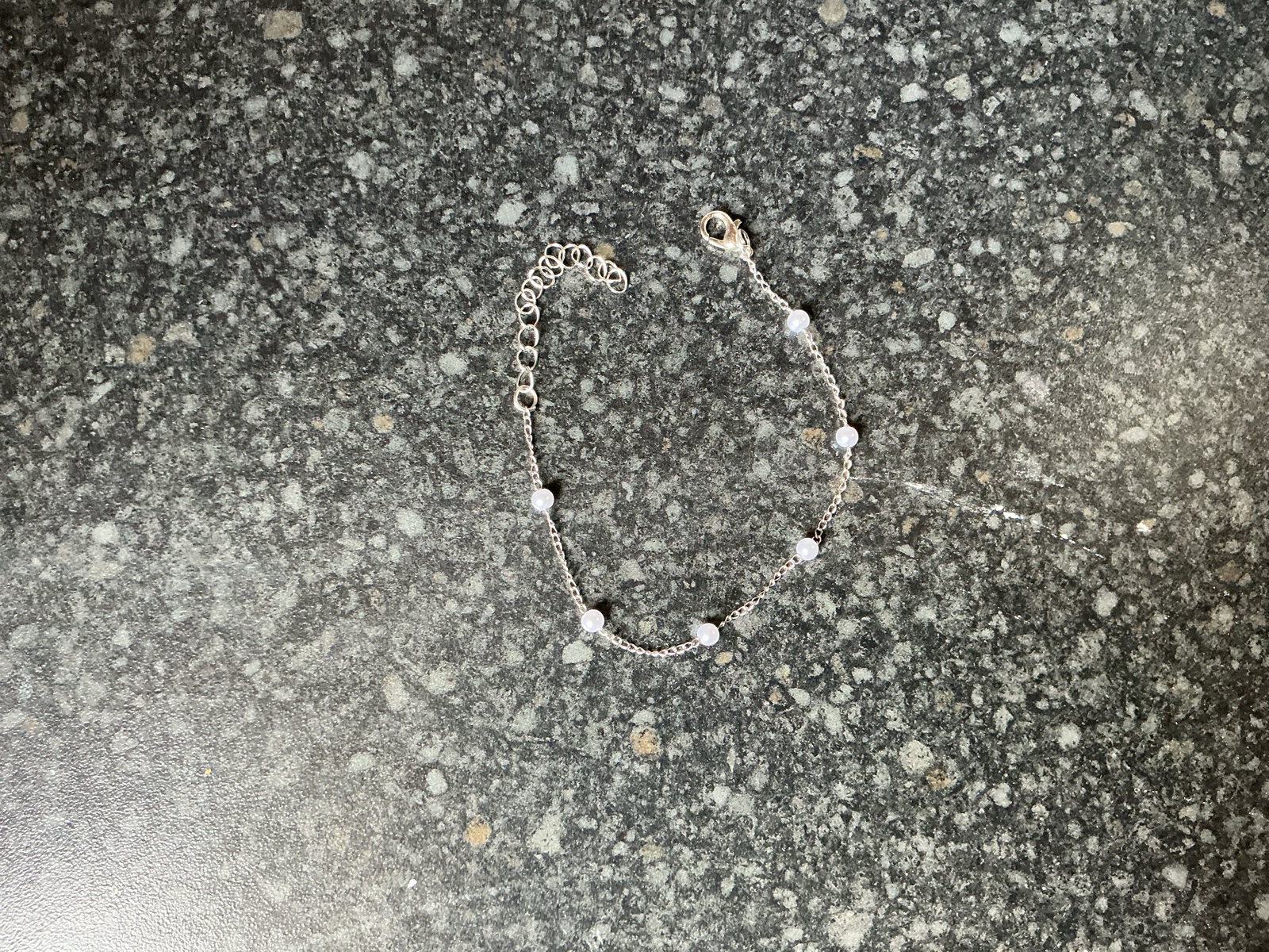 Delicate Silver Chain Bracelet with White Beads Unisex image 3