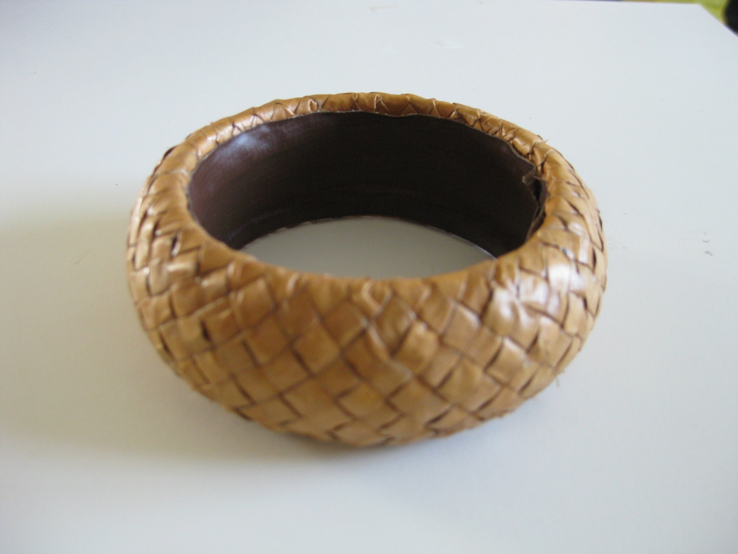 Handmade Brown Woven Leather Bangle Bracelet One Size