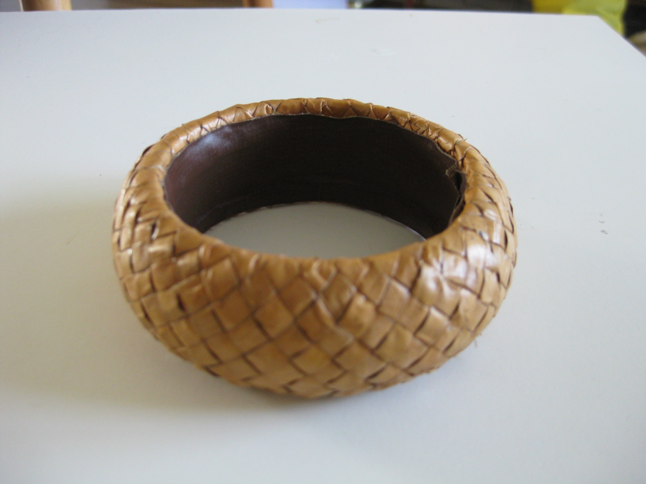 Handmade Brown Woven Leather Bangle Bracelet One Size image 2