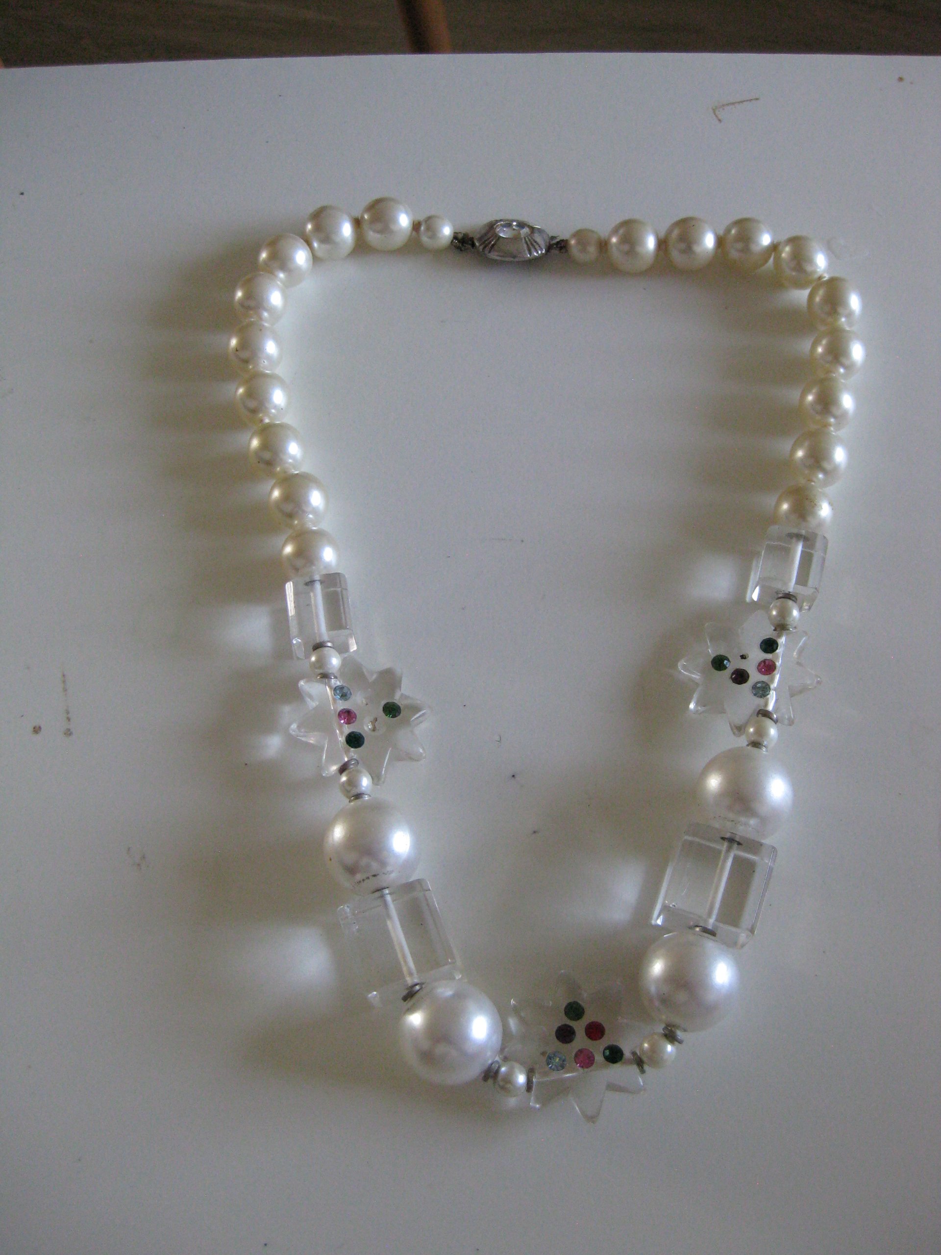 Pearl & Crystal Clear Beaded Necklace Multi Colour Women