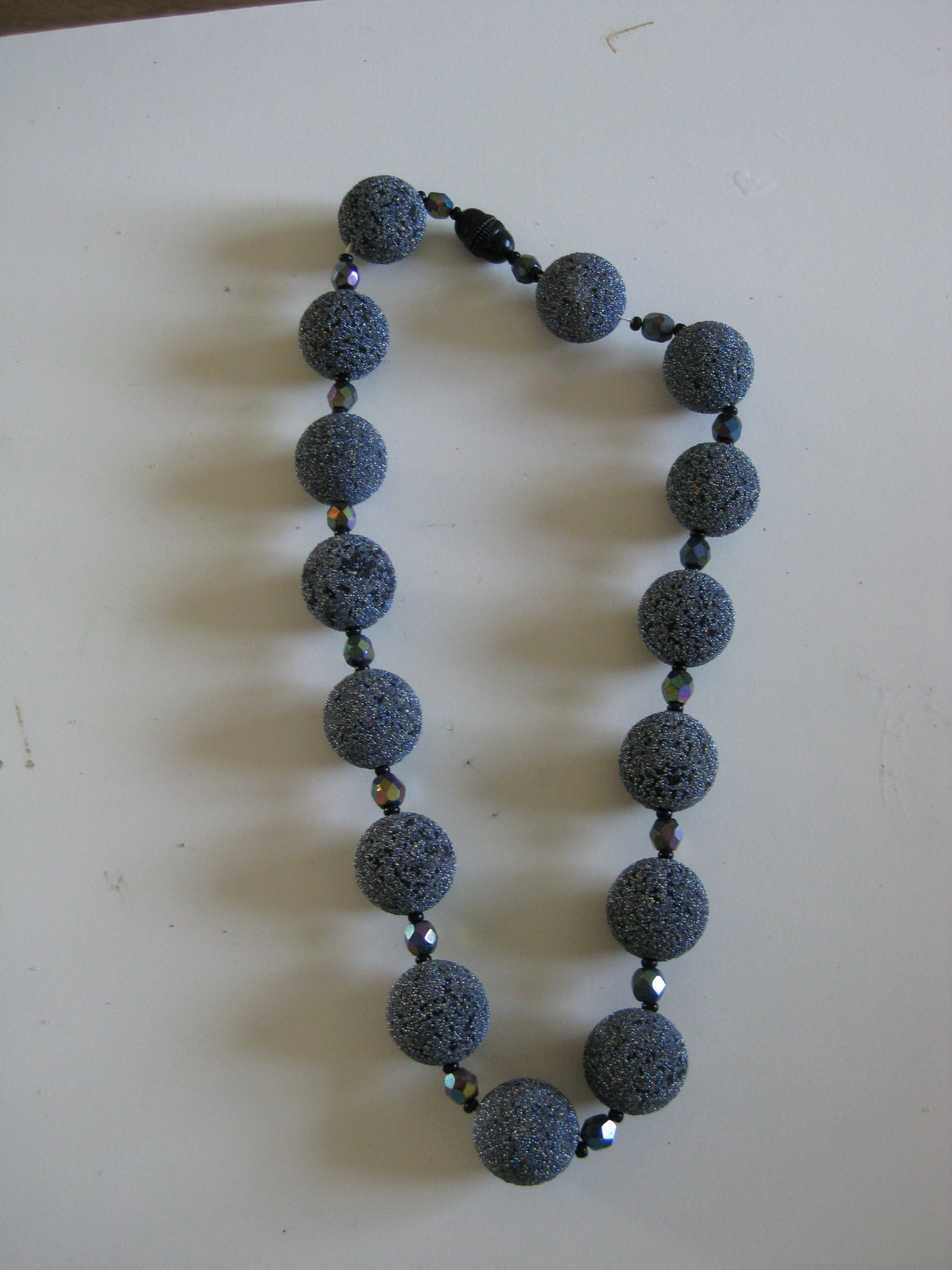 Vintage Black Glitter Beaded Necklace with Rainbow Faceted Accents