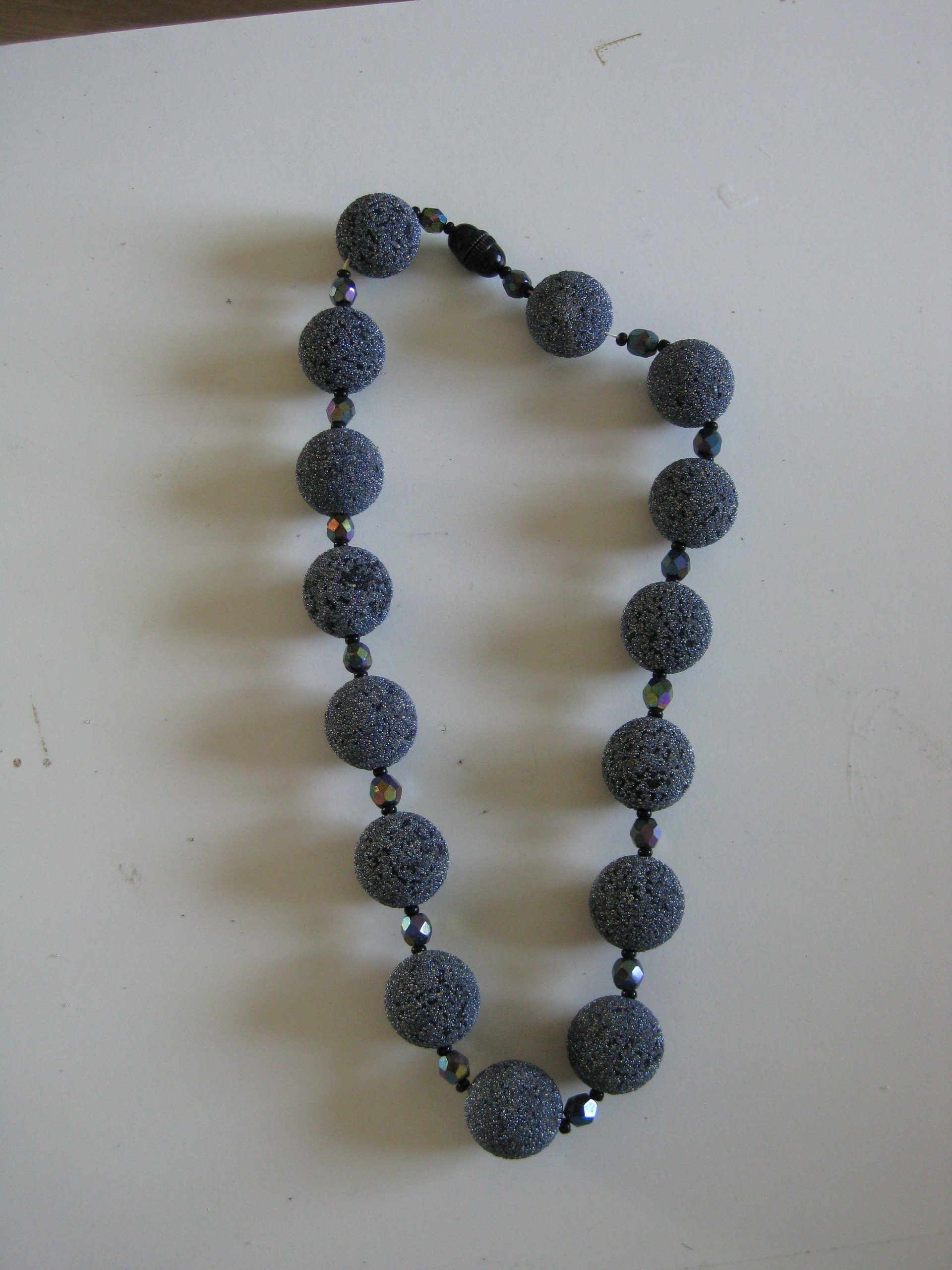 Vintage Black Glitter Beaded Necklace with Rainbow Faceted Accents image 2