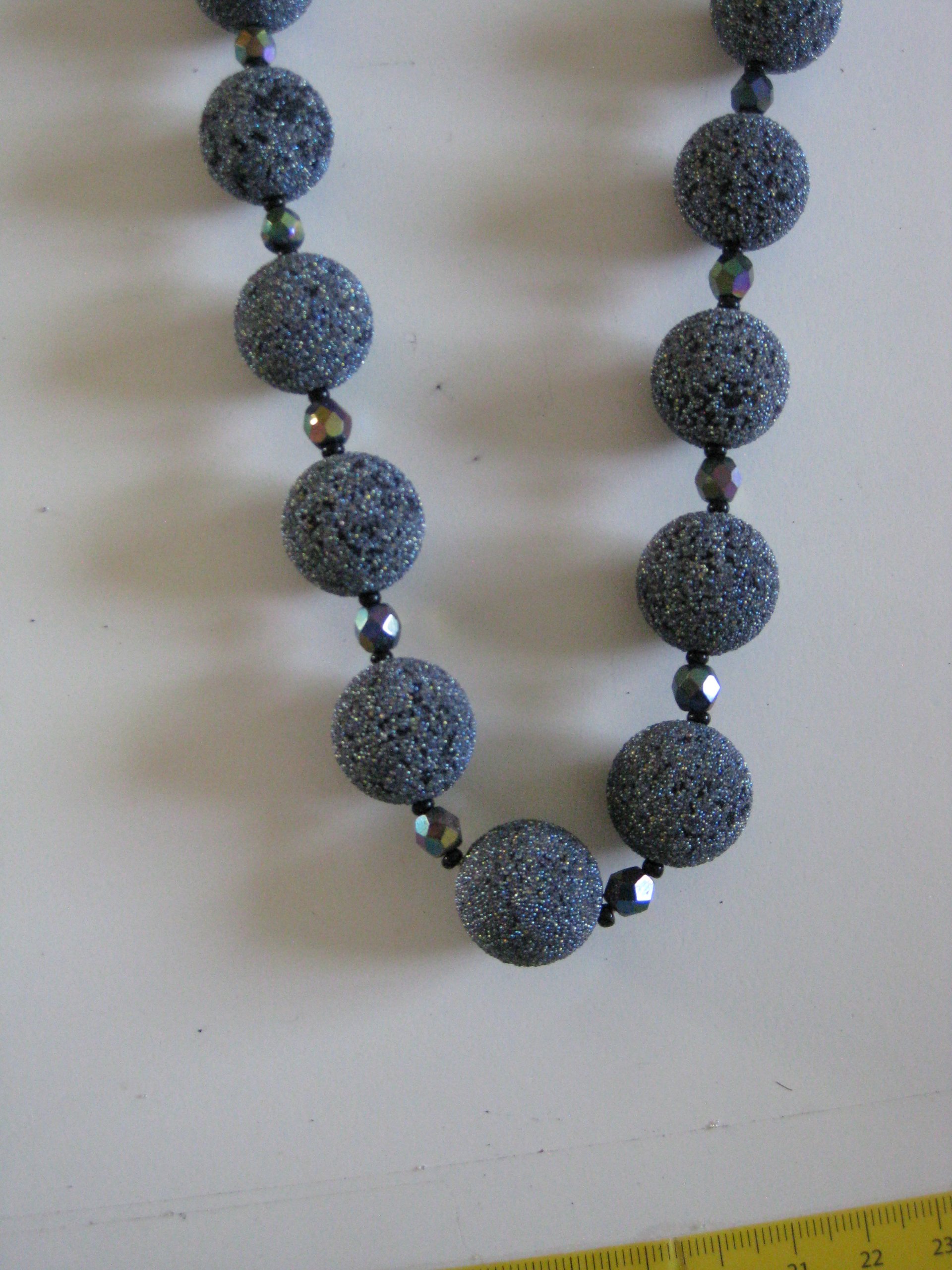 Vintage Black Glitter Beaded Necklace with Rainbow Faceted Accents image 3