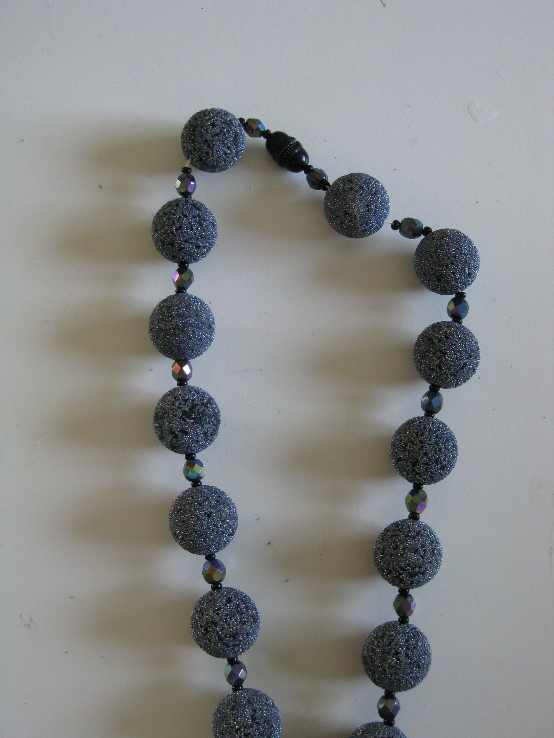 Vintage Black Glitter Beaded Necklace with Rainbow Faceted Accents image 4