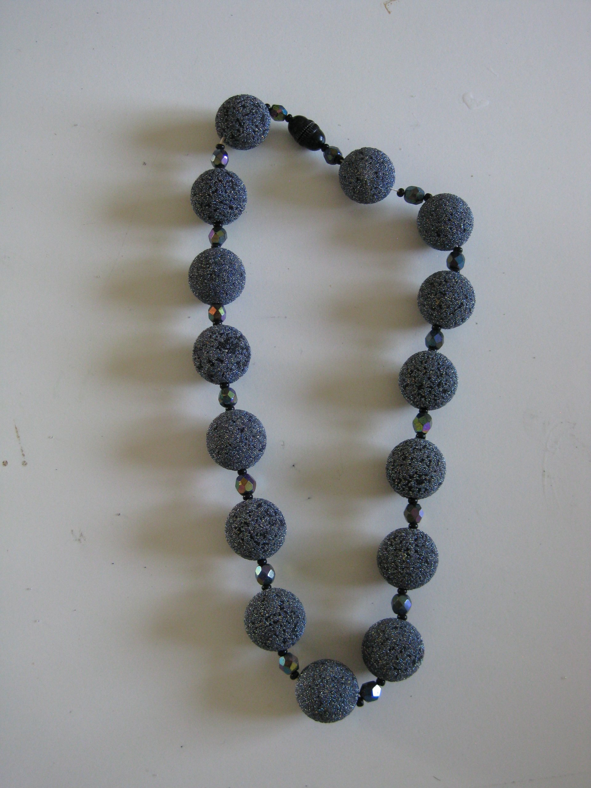 Vintage Black Glitter Beaded Necklace with Rainbow Faceted Accents image 5