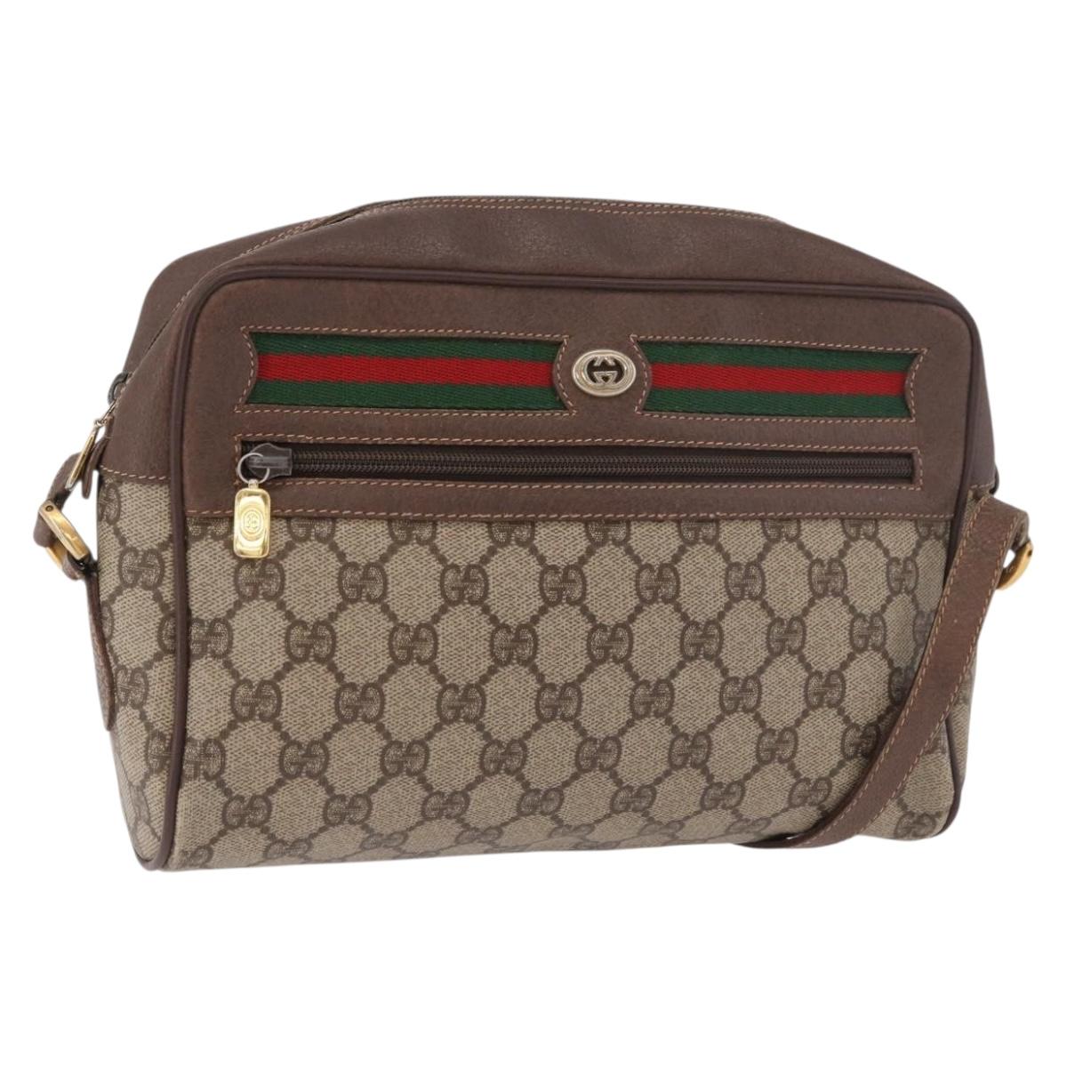 GUCCI GG Supreme Web Sherry Line Shoulder Bag PVC Beige Red Auth 184470